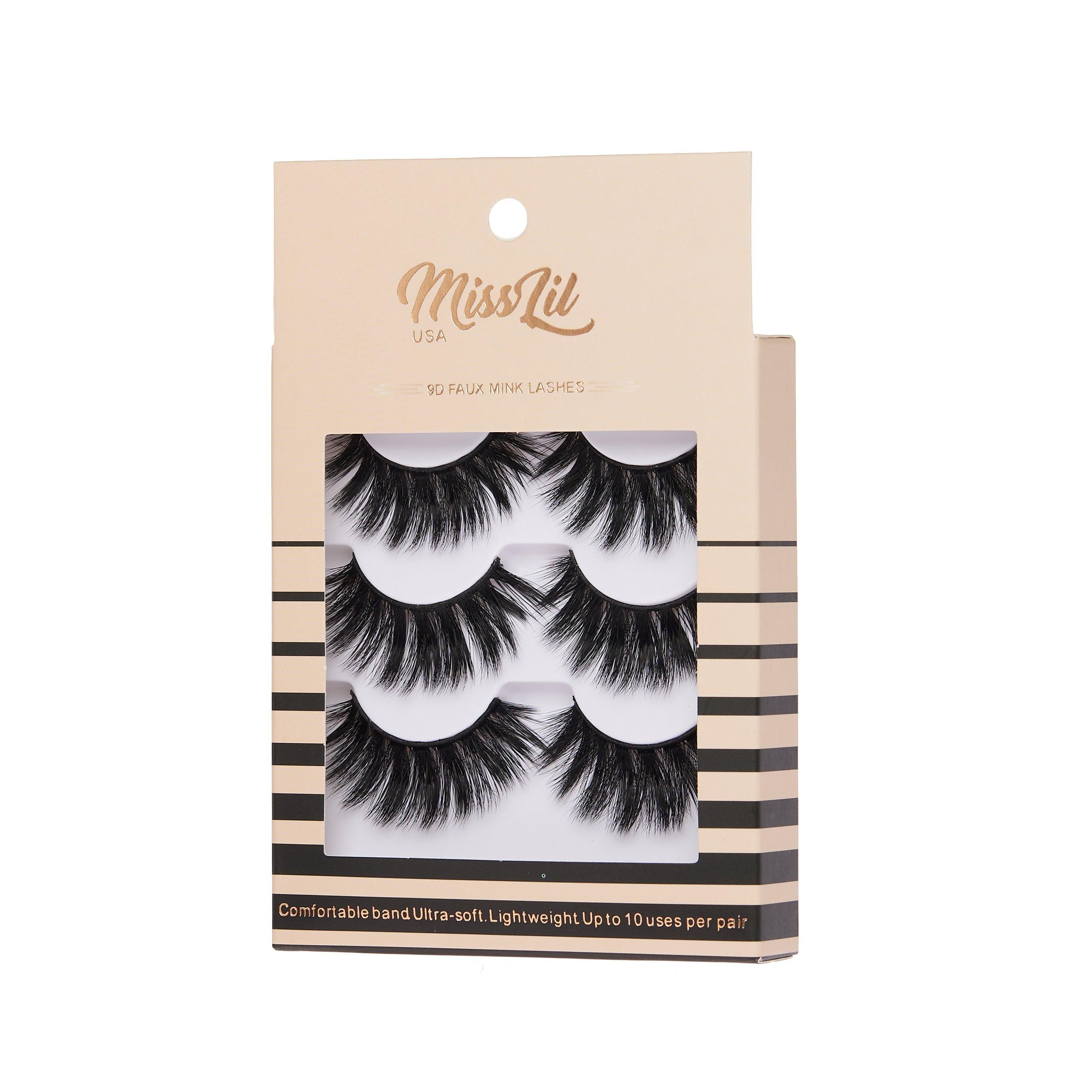3-Pair Faux 9D Mink Eyelashes - Luxury Collection #4 - Pack of 12 - Miss Lil USA