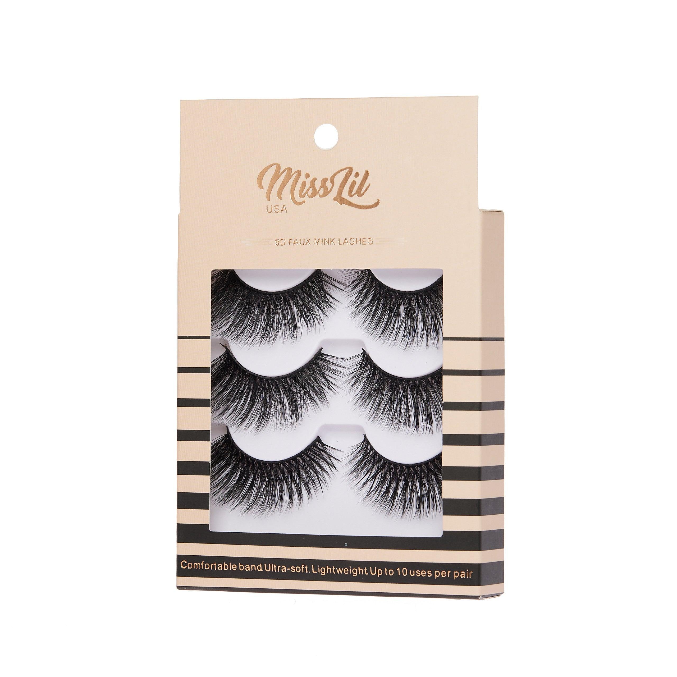 3-Pair Faux 9D Mink Eyelashes - Luxury Collection #6 - Pack of 12 - Miss Lil USA
