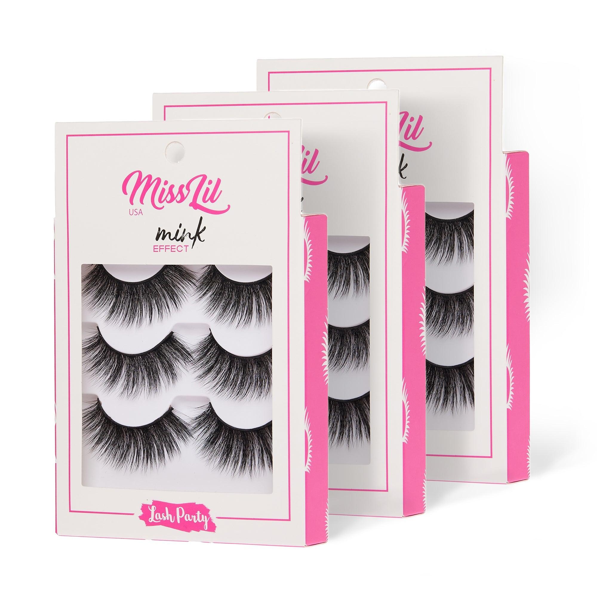 3-Pair Faux Mink Effect Eyelashes - Lash Party Collection #1 - Pack of 12 - Miss Lil USA