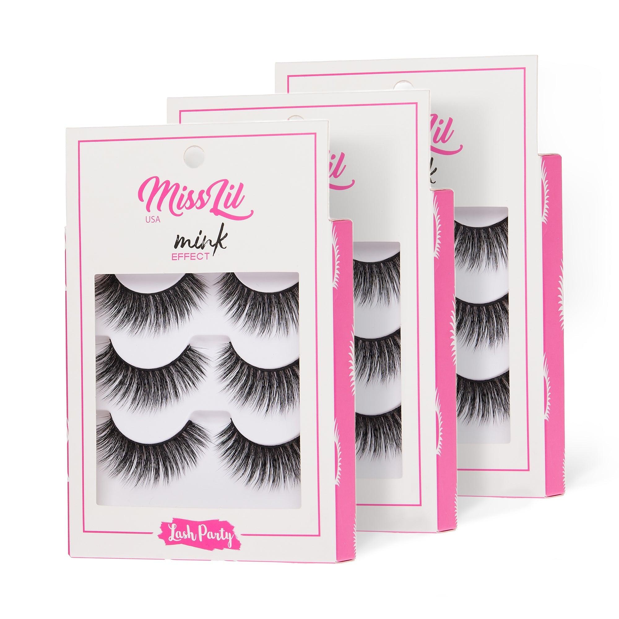 3-Pair Faux Mink Effect Eyelashes - Lash Party Collection #10 - Pack of 12 - Miss Lil USA