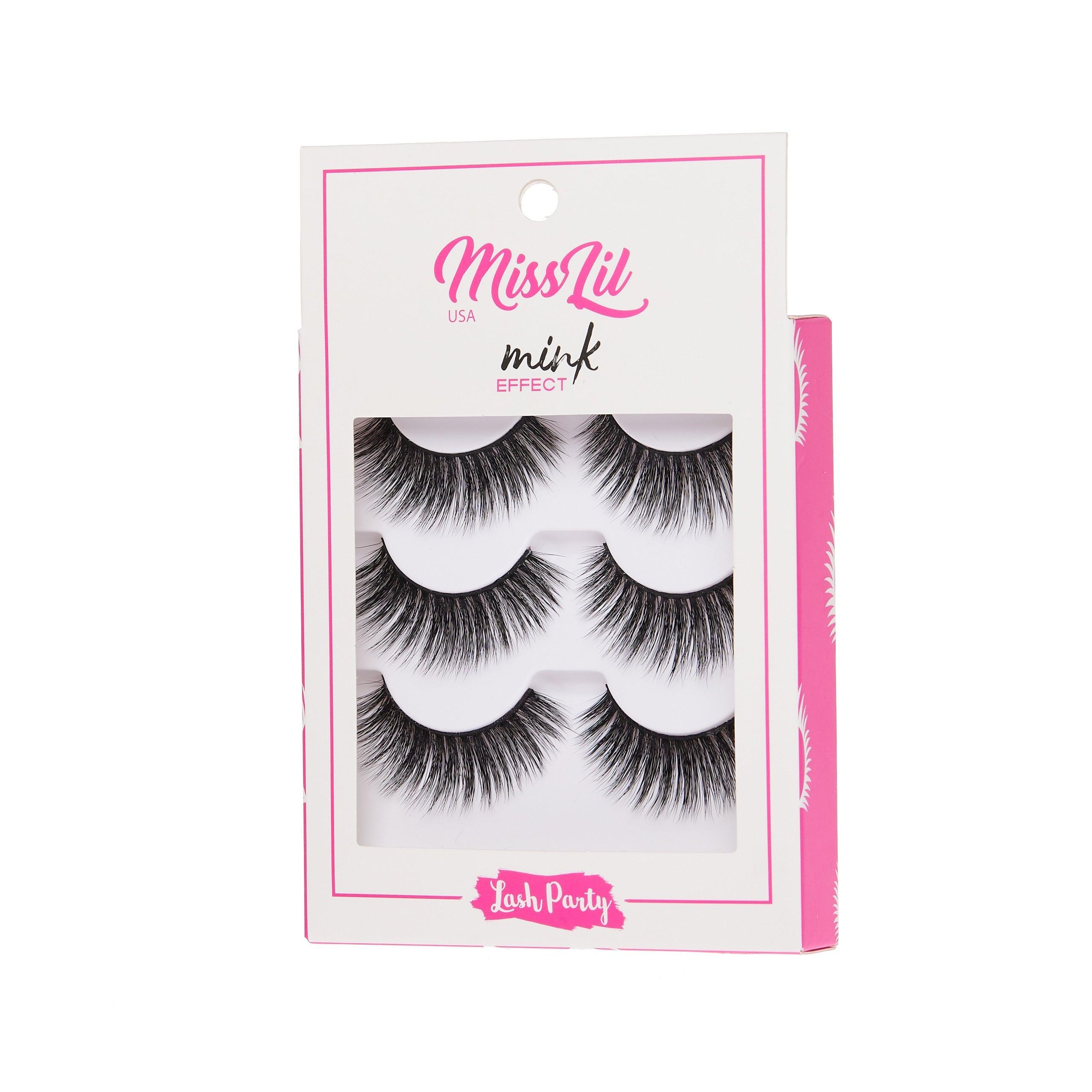 3-Pair Faux Mink Effect Eyelashes - Lash Party Collection #10 - Pack of 12 - Miss Lil USA