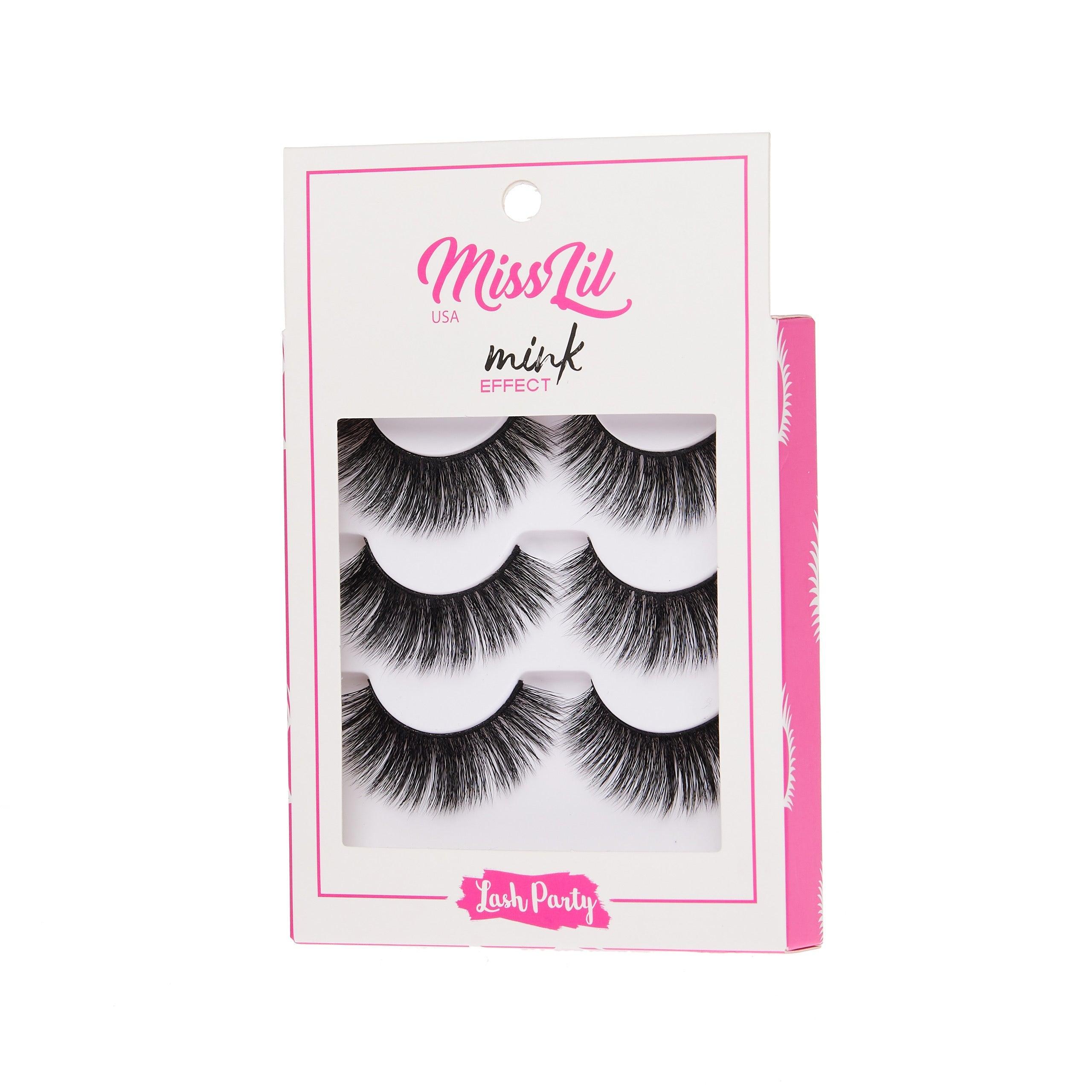 3-Pair Faux Mink Effect Eyelashes - Lash Party Collection #11 - Pack of 12 - Miss Lil USA