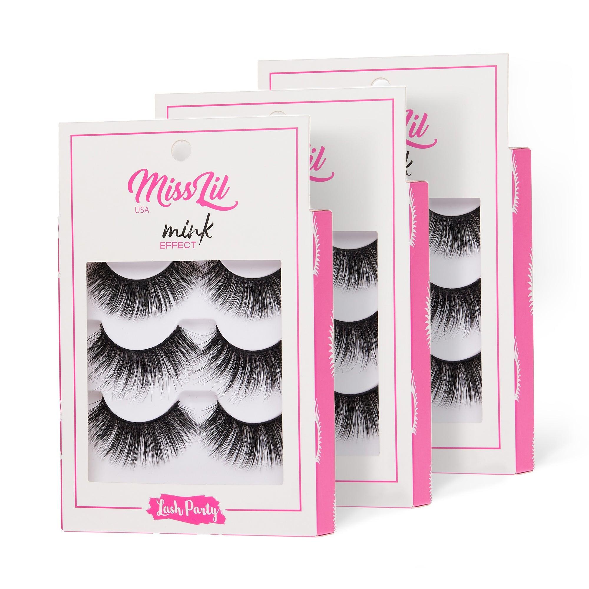 3-Pair Faux Mink Effect Eyelashes - Lash Party Collection #12 - Pack of 12 - Miss Lil USA