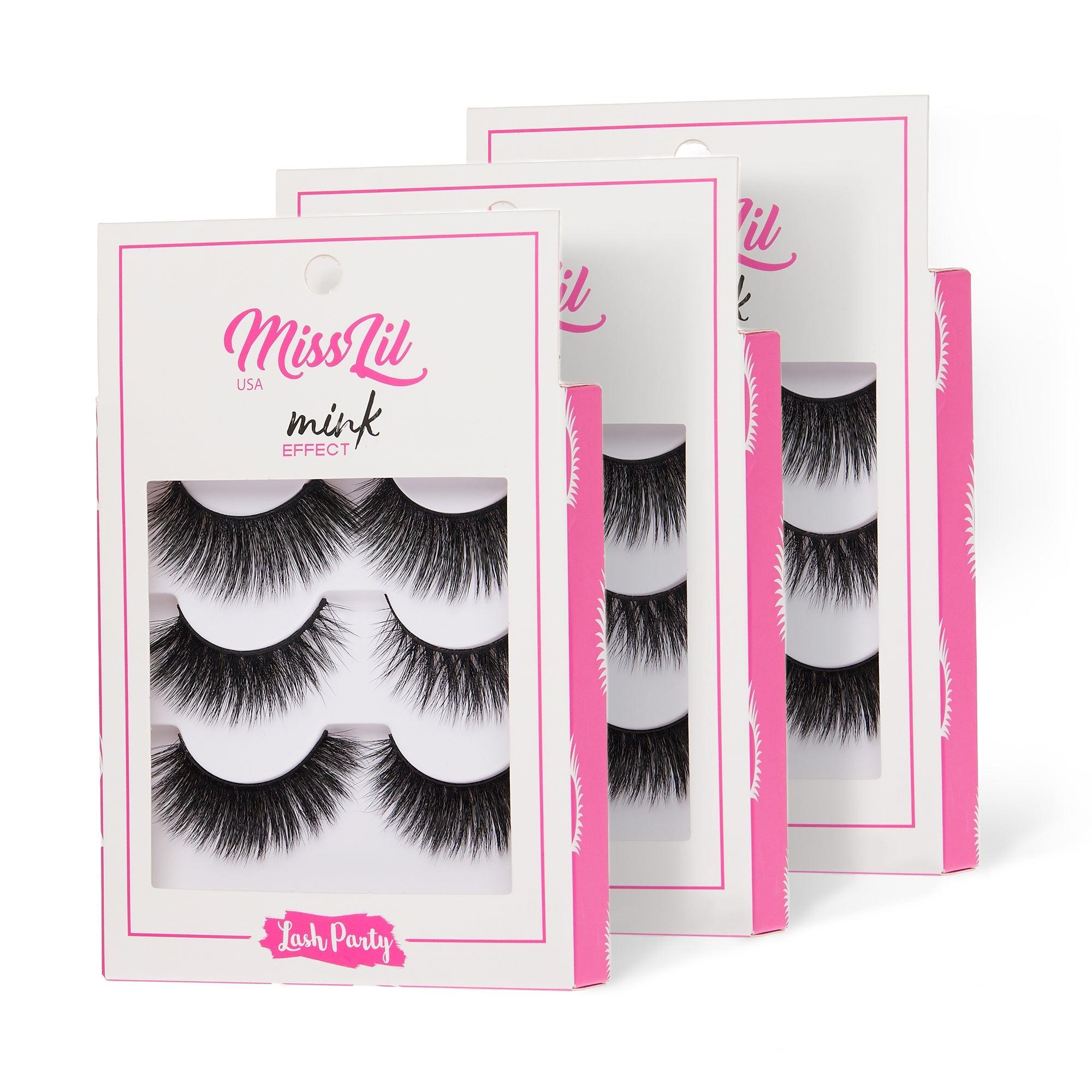 3-Pair Faux Mink Effect Eyelashes - Lash Party Collection #13 - Pack of 12 - Miss Lil USA