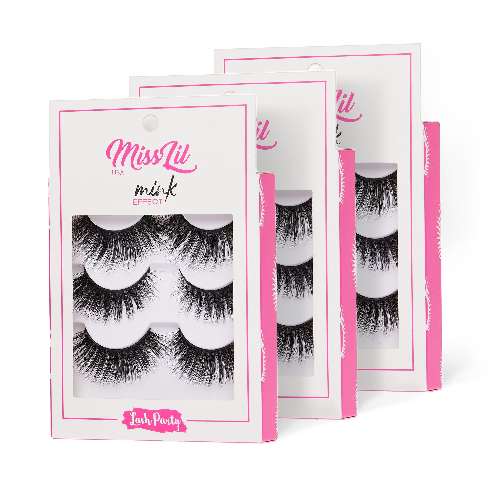 3-Pair Faux Mink Effect Eyelashes - Lash Party Collection #14 - Pack of 3 - Miss Lil USA