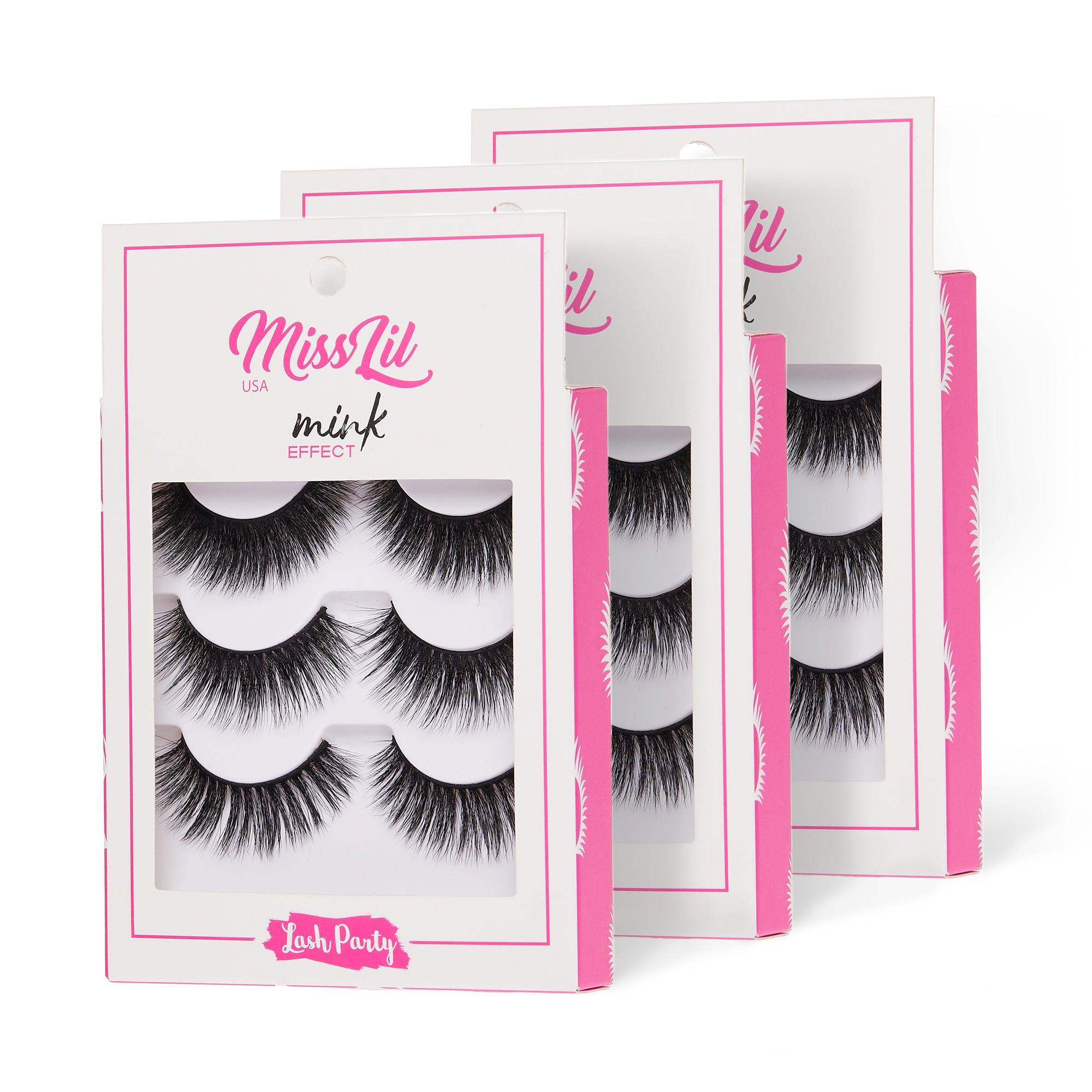3-Pair Faux Mink Effect Eyelashes - Lash Party Collection #15 - Pack of 3 - Miss Lil USA