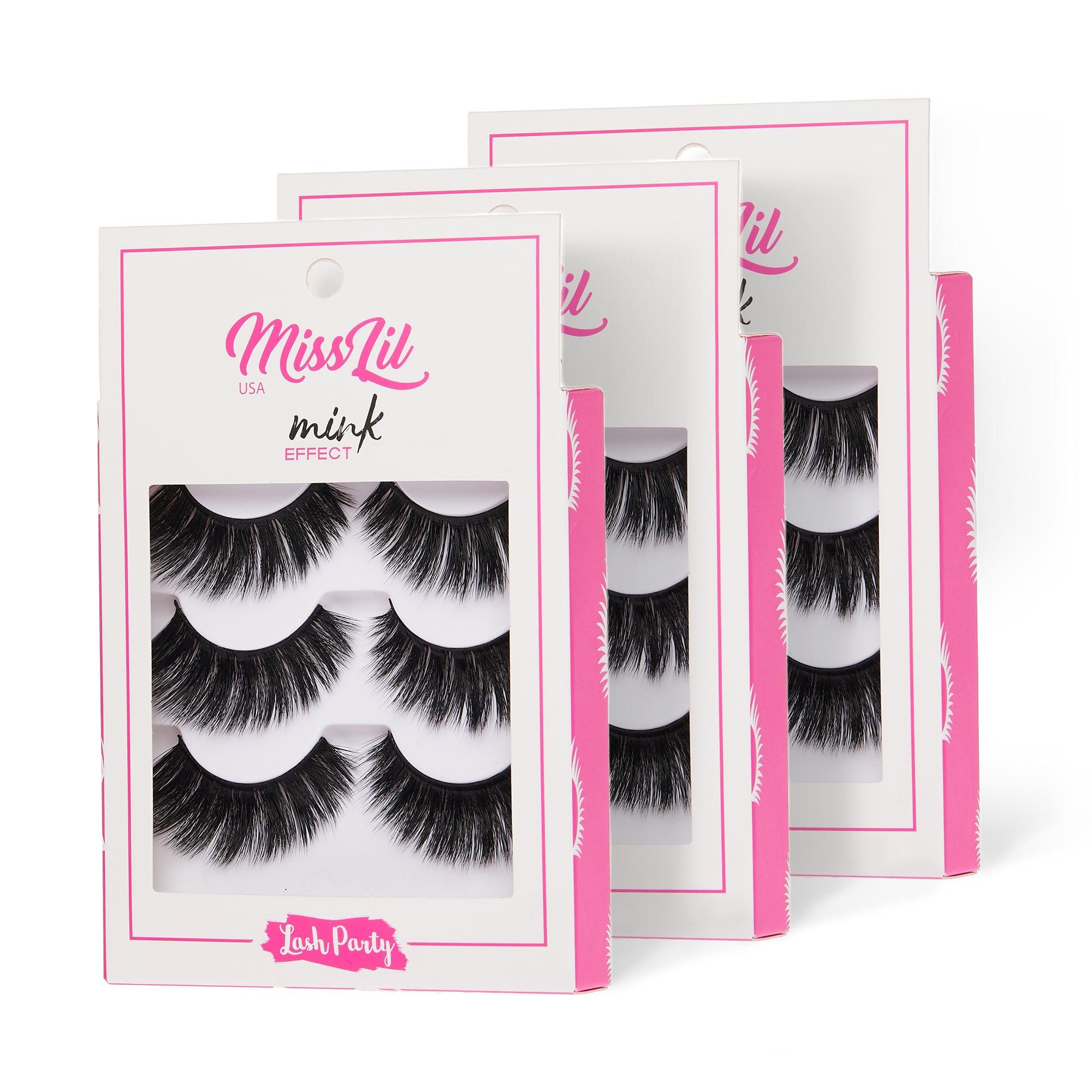 3-Pair Faux Mink Effect Eyelashes - Lash Party Collection #18 - Pack of 3 - Miss Lil USA