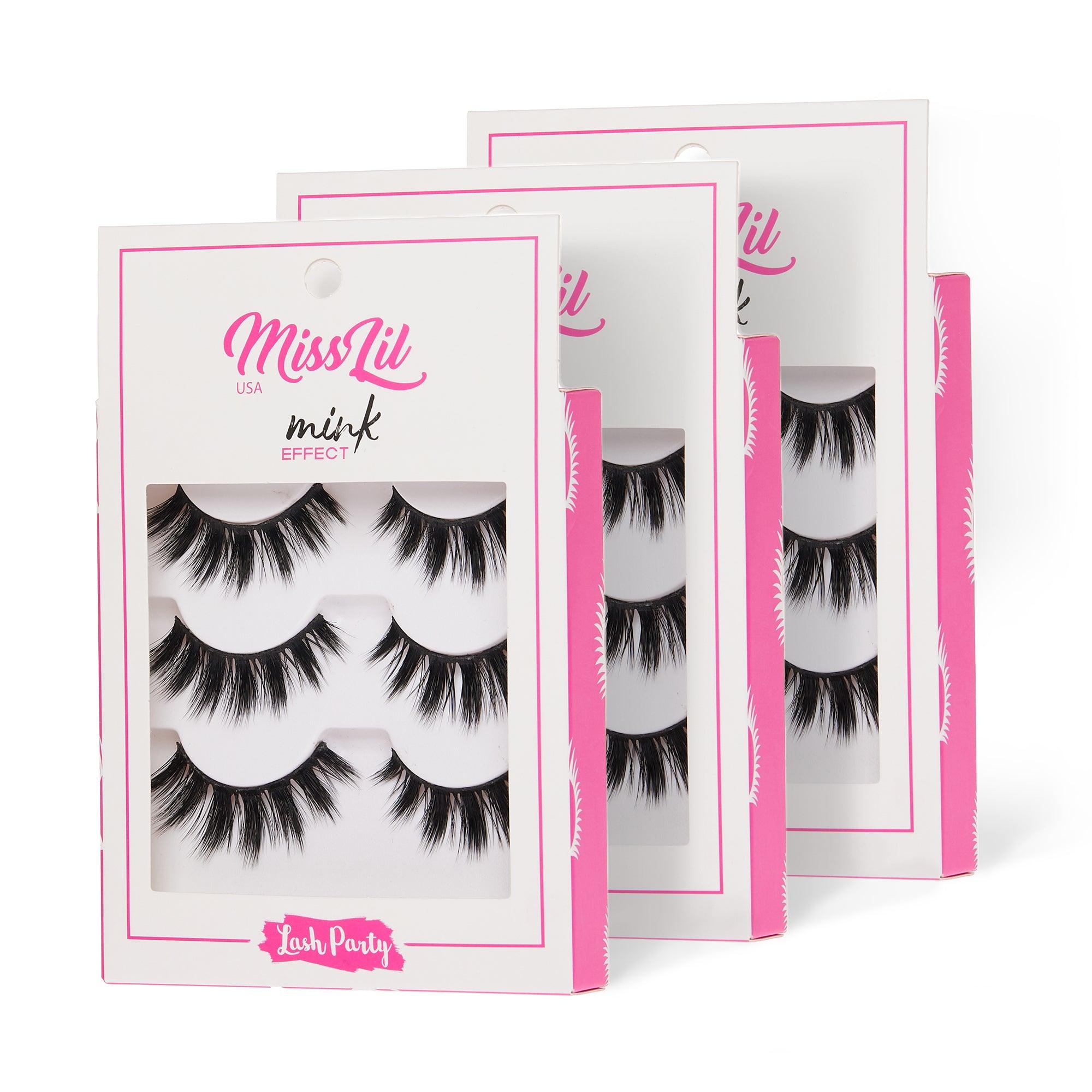 3-Pair Faux Mink Effect Eyelashes - Lash Party Collection #19 - Pack of 3 - Miss Lil USA