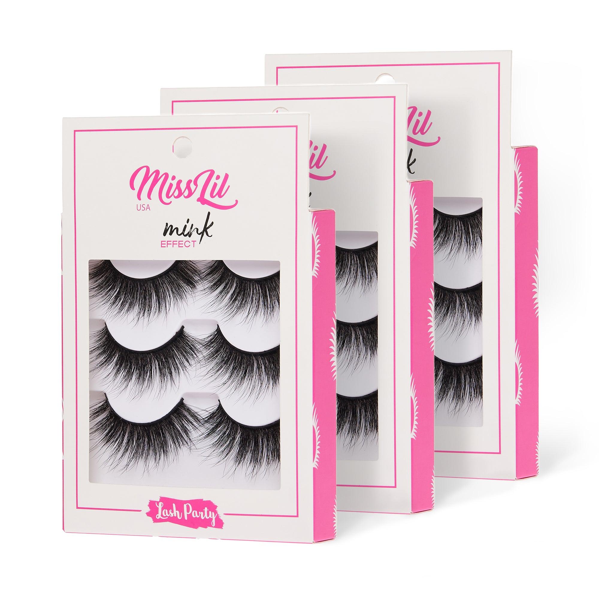 3-Pair Faux Mink Effect Eyelashes - Lash Party Collection #2 - Pack of 3 - Miss Lil USA