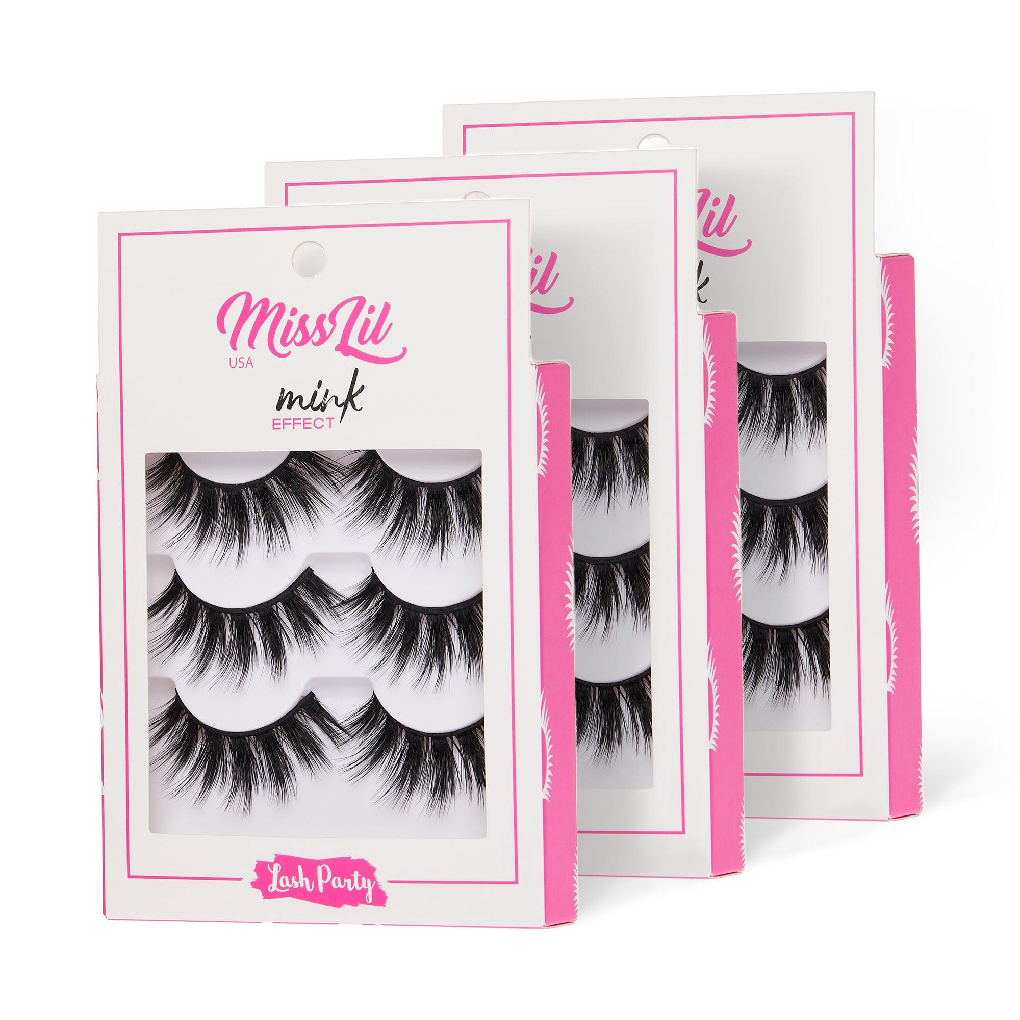 3-Pair Faux Mink Effect Eyelashes - Lash Party Collection #22 - Pack of 3 - Miss Lil USA