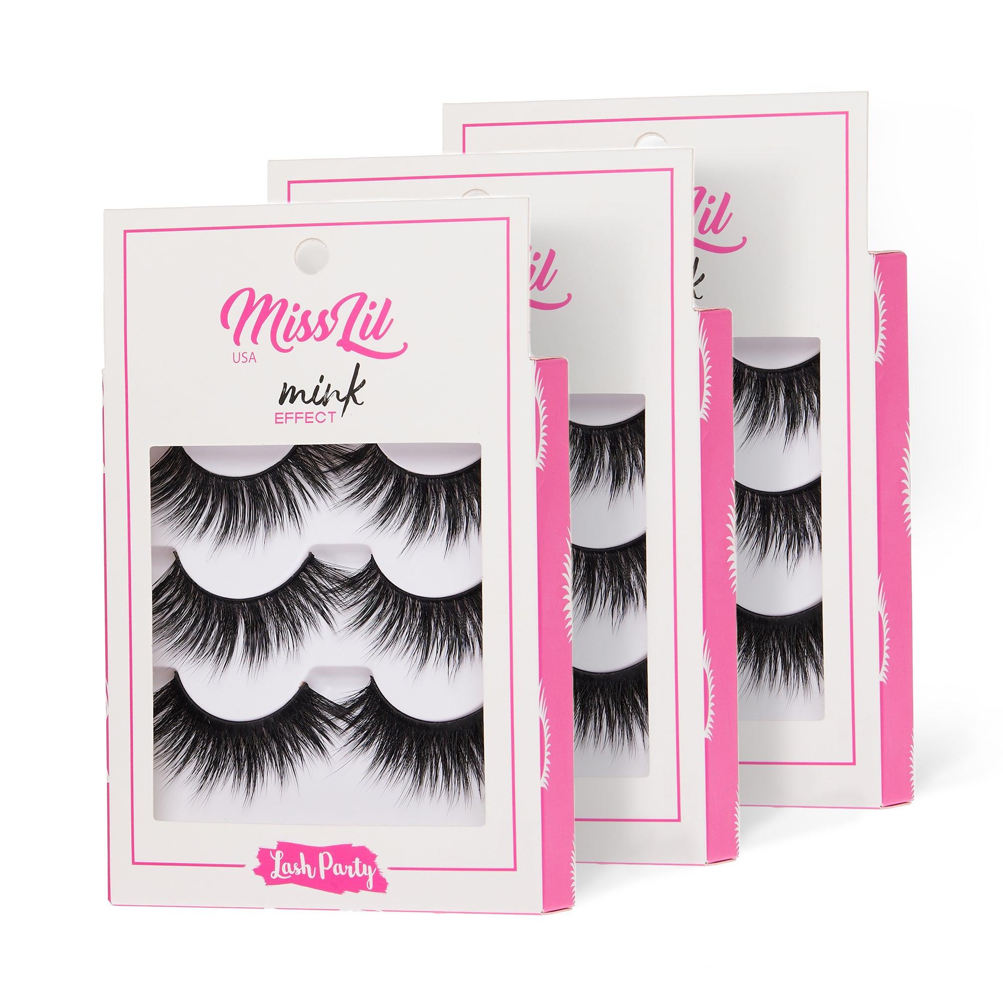 3-Pair Faux Mink Effect Eyelashes - Lash Party Collection #24 - Pack of 3 - Miss Lil USA