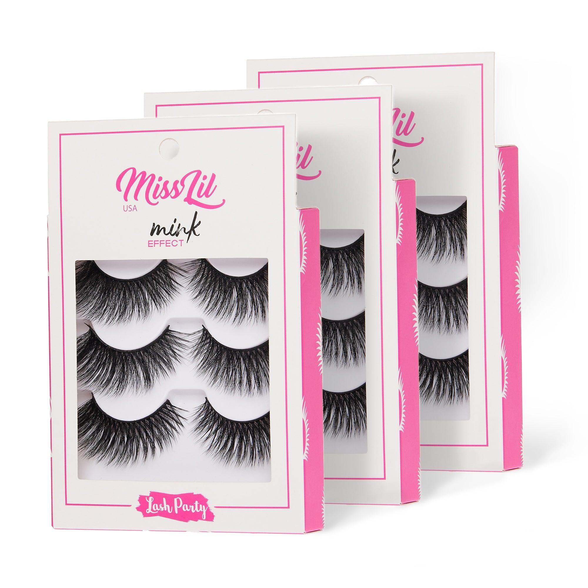 3-Pair Faux Mink Effect Eyelashes - Lash Party Collection #25 - Pack of 3 - Miss Lil USA