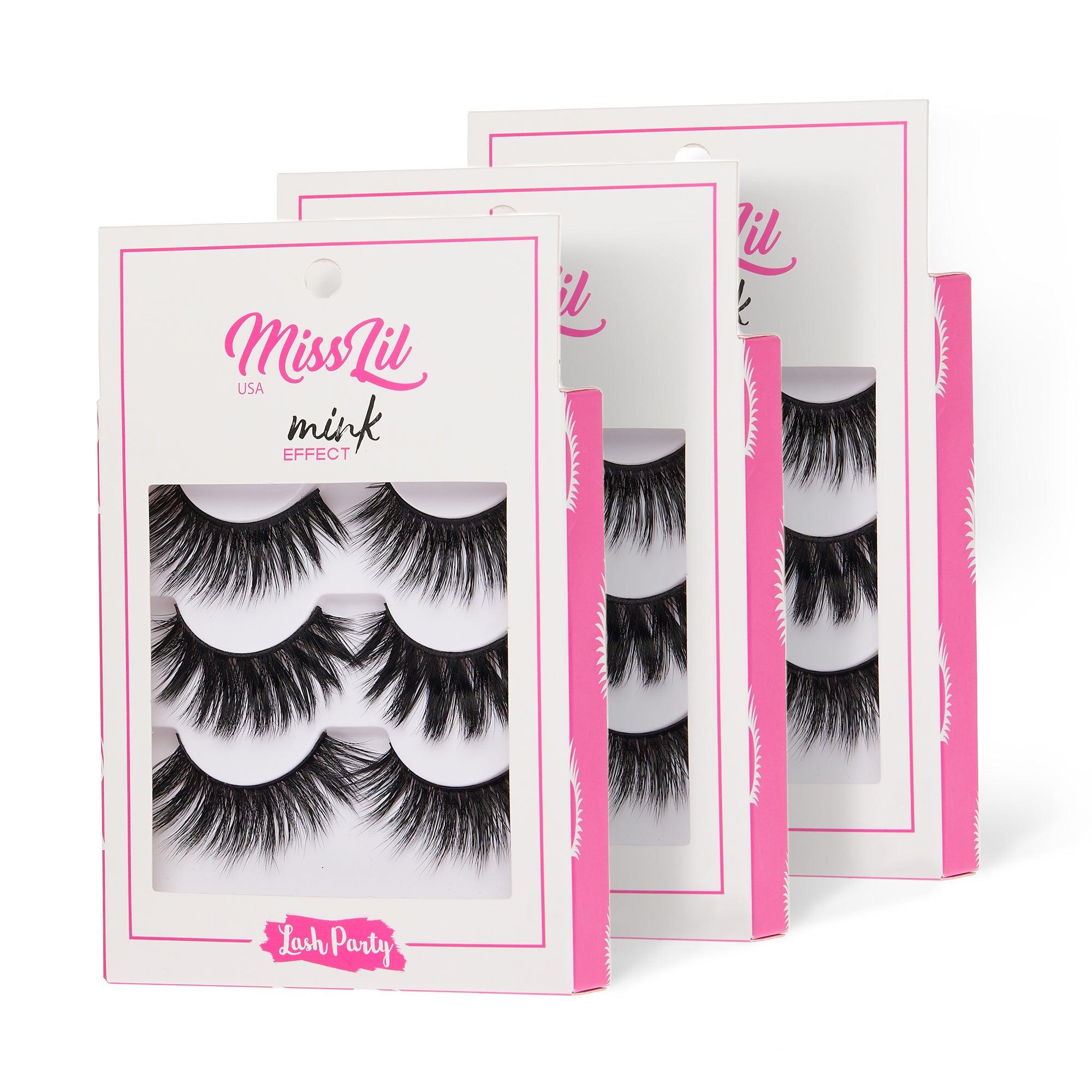 3-Pair Faux Mink Effect Eyelashes - Lash Party Collection #26 - Pack of 3 - Miss Lil USA