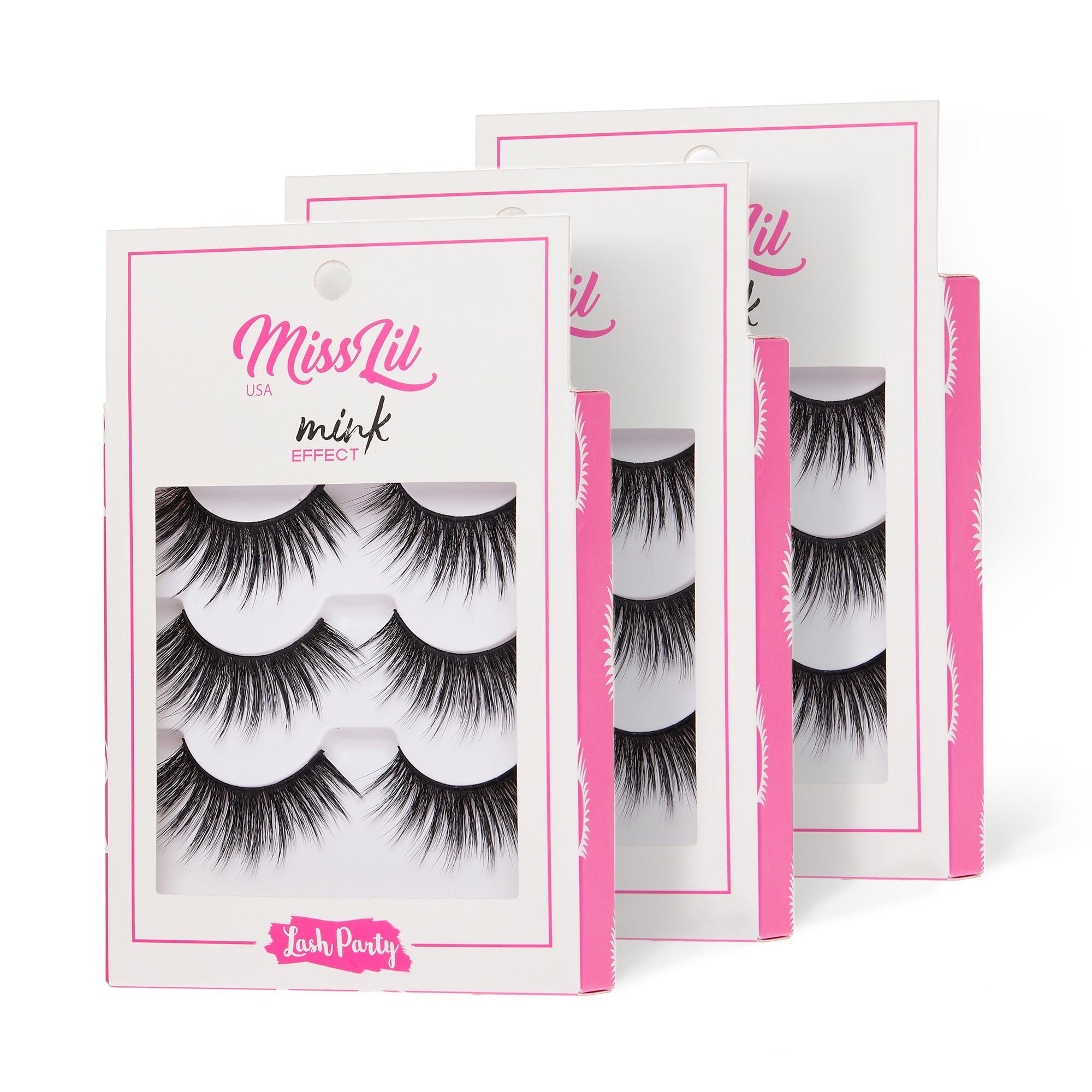 3-Pair Faux Mink Effect Eyelashes - Lash Party Collection #28 - Pack of 3 - Miss Lil USA