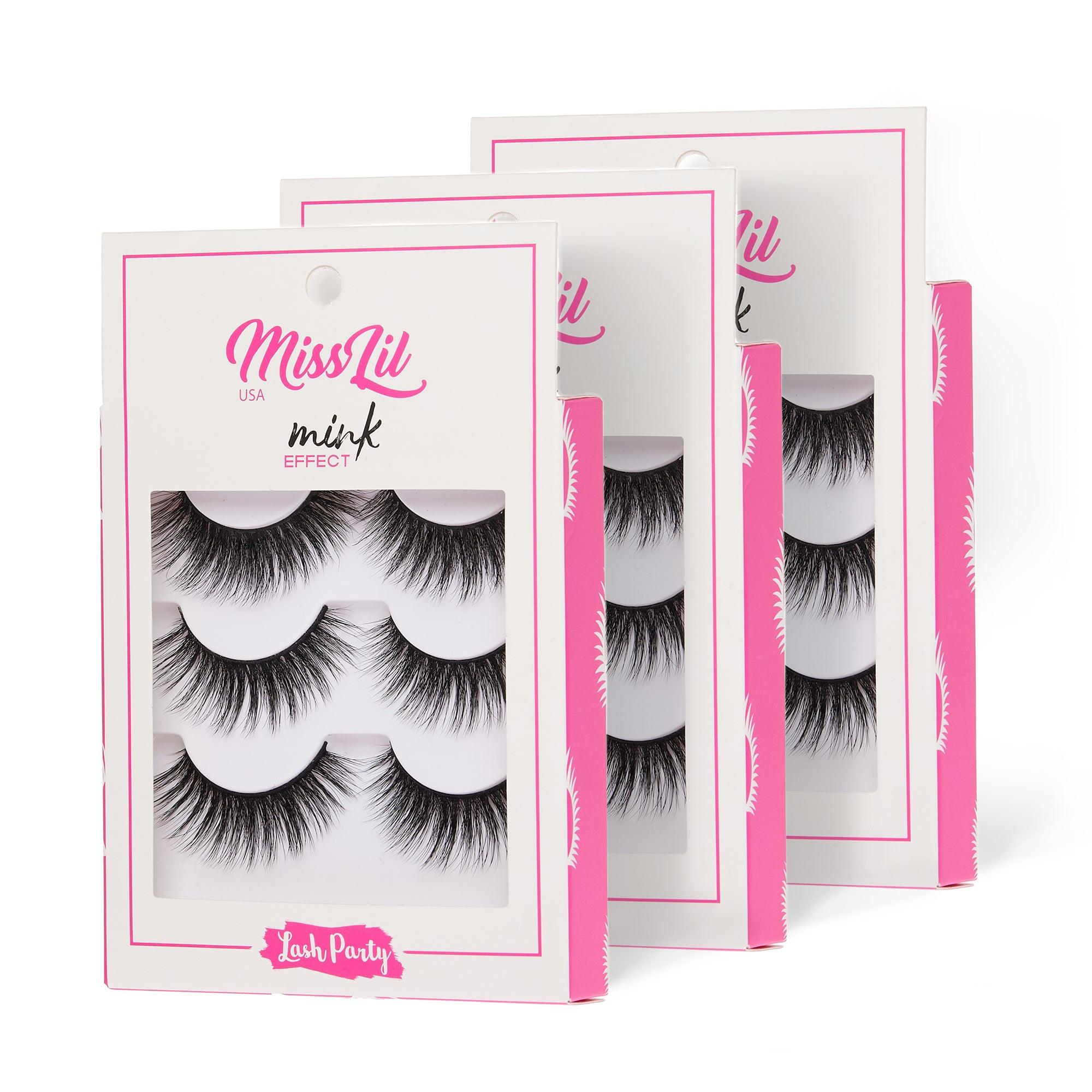 3-Pair Faux Mink Effect Eyelashes - Lash Party Collection number 3 - Pack of 3