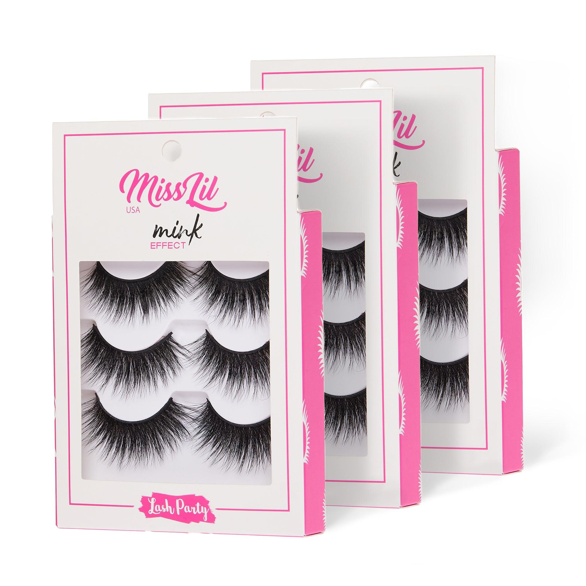 3-Pair Faux Mink Effect Eyelashes - Lash Party Collection #4 - Pack of 3 - Miss Lil USA