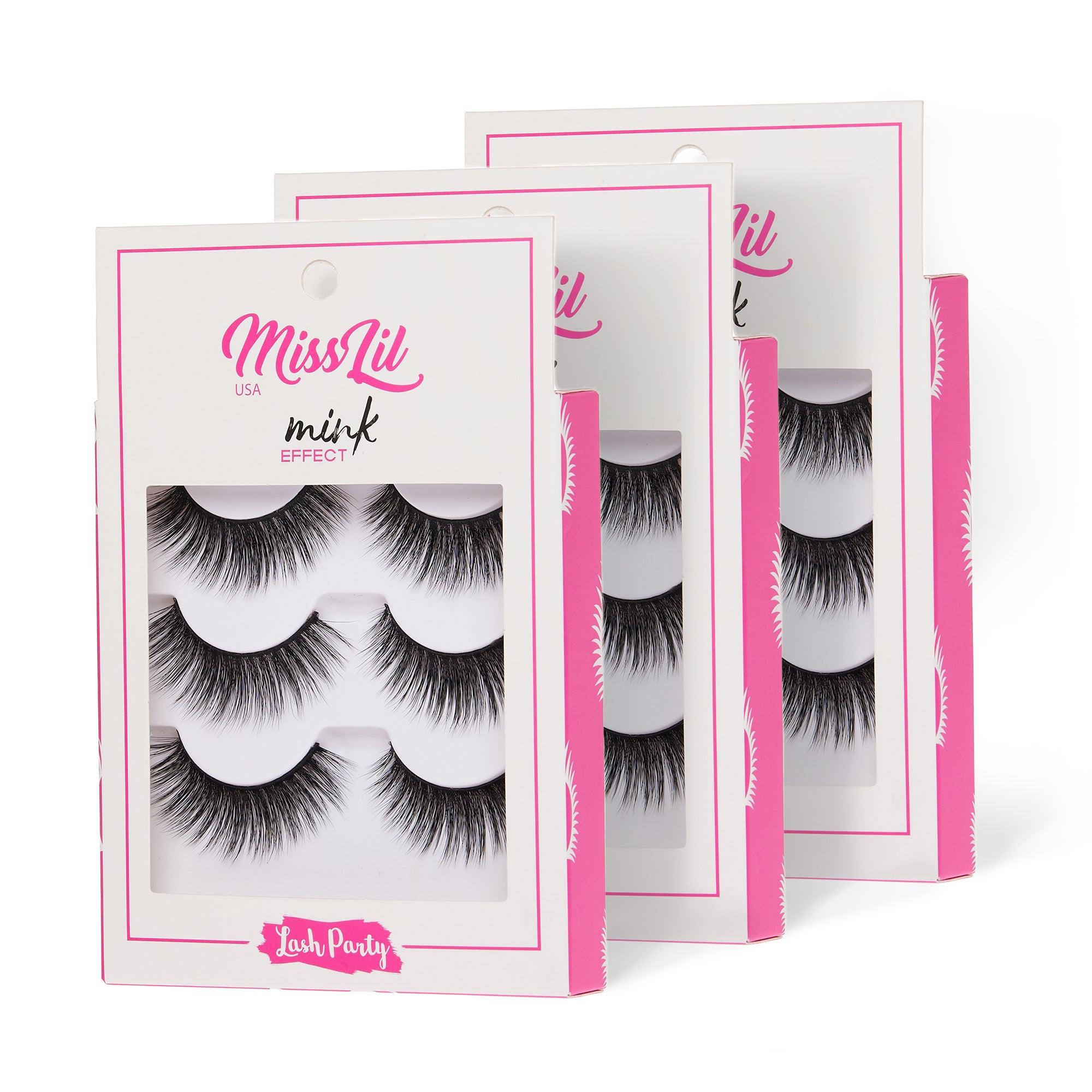 3-Pair Faux Mink Effect Eyelashes - Lash Party Collection #5 - Pack of 3 - Miss Lil USA
