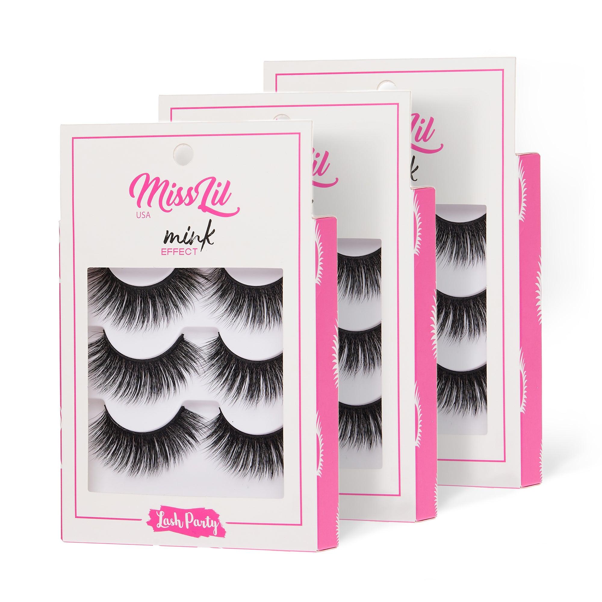 3-Pair Faux Mink Effect Eyelashes - Lash Party Collection #7 - Pack of 3 - Miss Lil USA