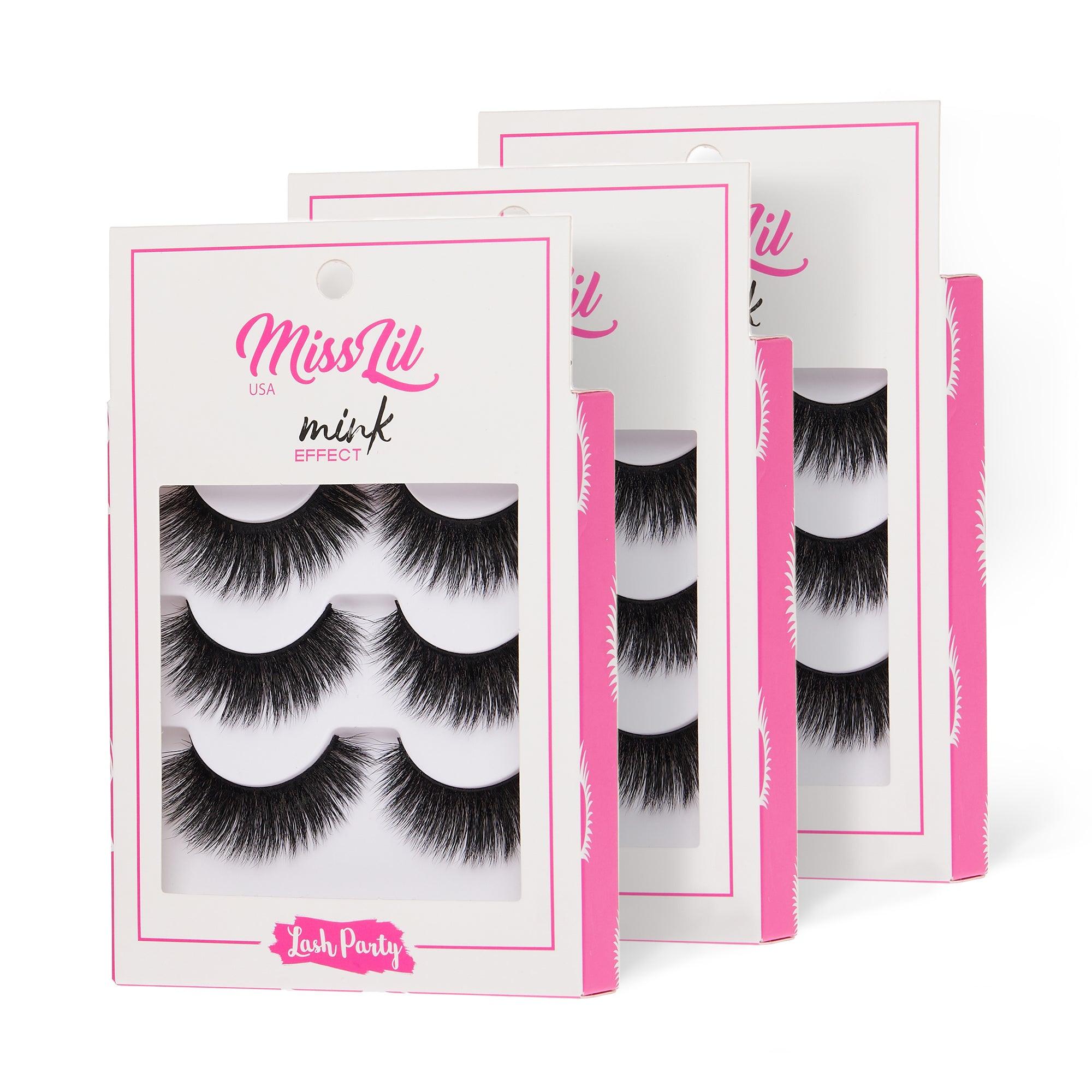 3-Pair Faux Mink Effect Eyelashes - Lash Party Collection #9 - Pack of 3 - Miss Lil USA