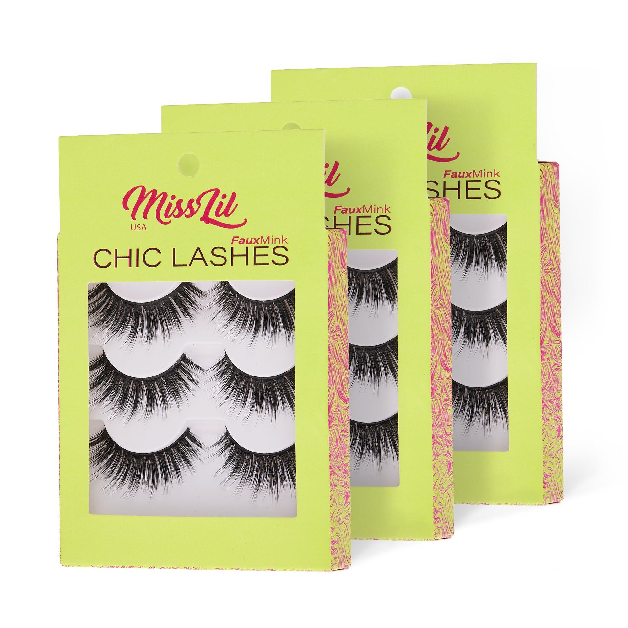 3-Pair Faux Mink Eyelashes - Chic Lashes Collection #1 - Pack of 3 - Miss Lil USA