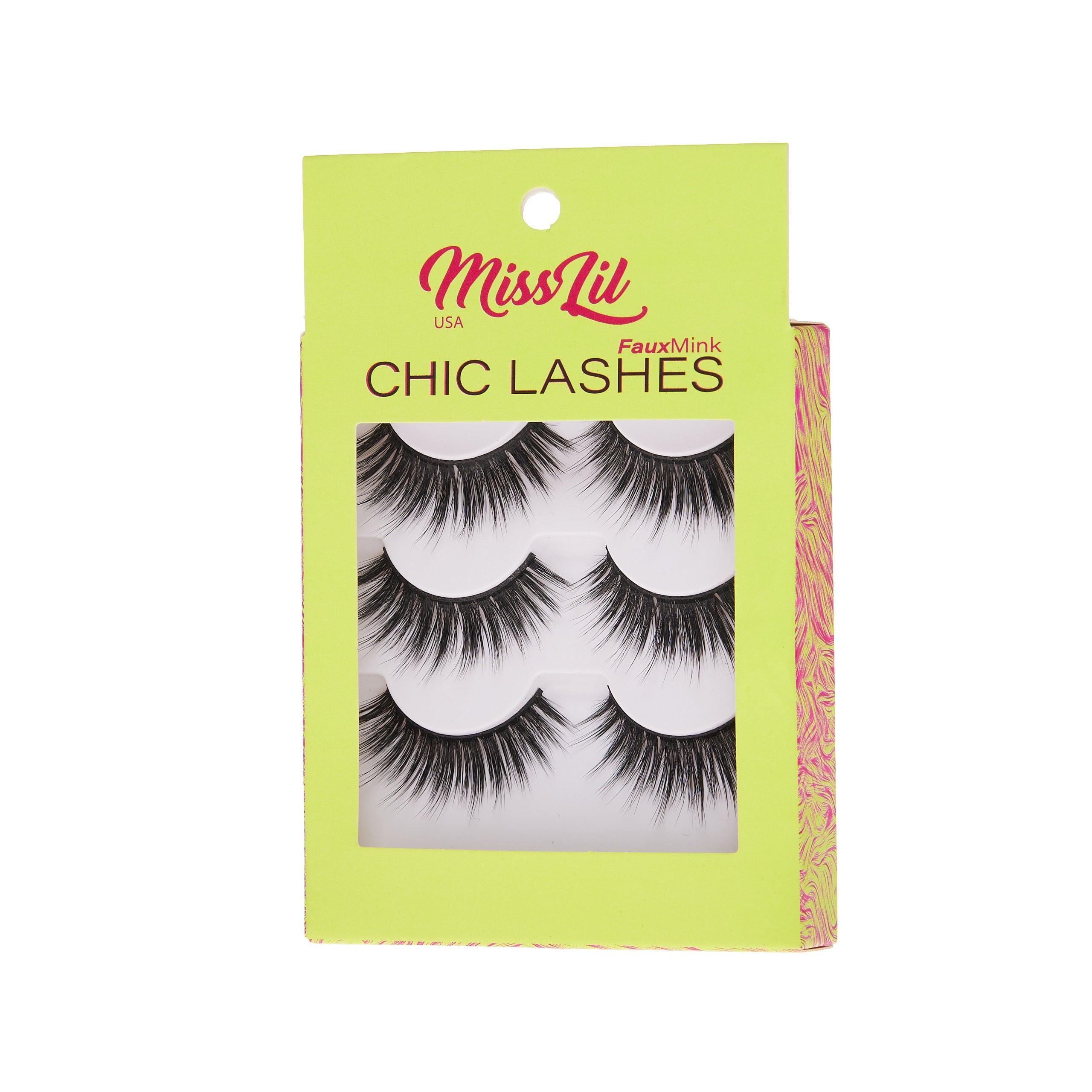 3-Pair Faux Mink Eyelashes - Chic Lashes Collection #1 - Pack of 3 - Miss Lil USA