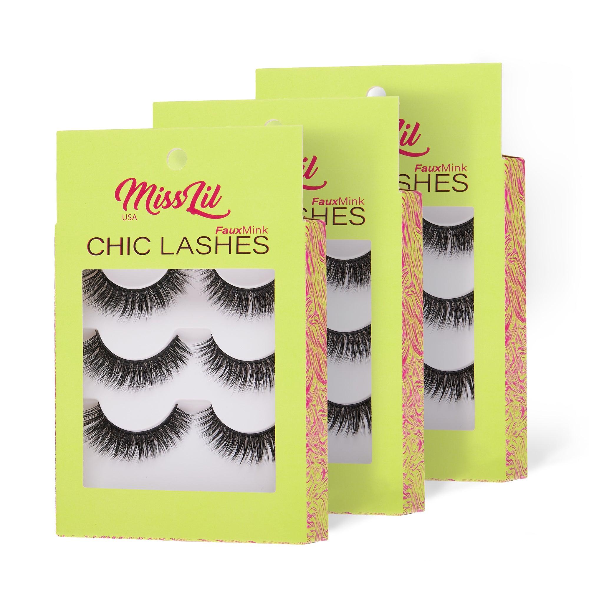 3-Pair Faux Mink Eyelashes - Chic Lashes Collection #10 - Pack of 3 - Miss Lil USA