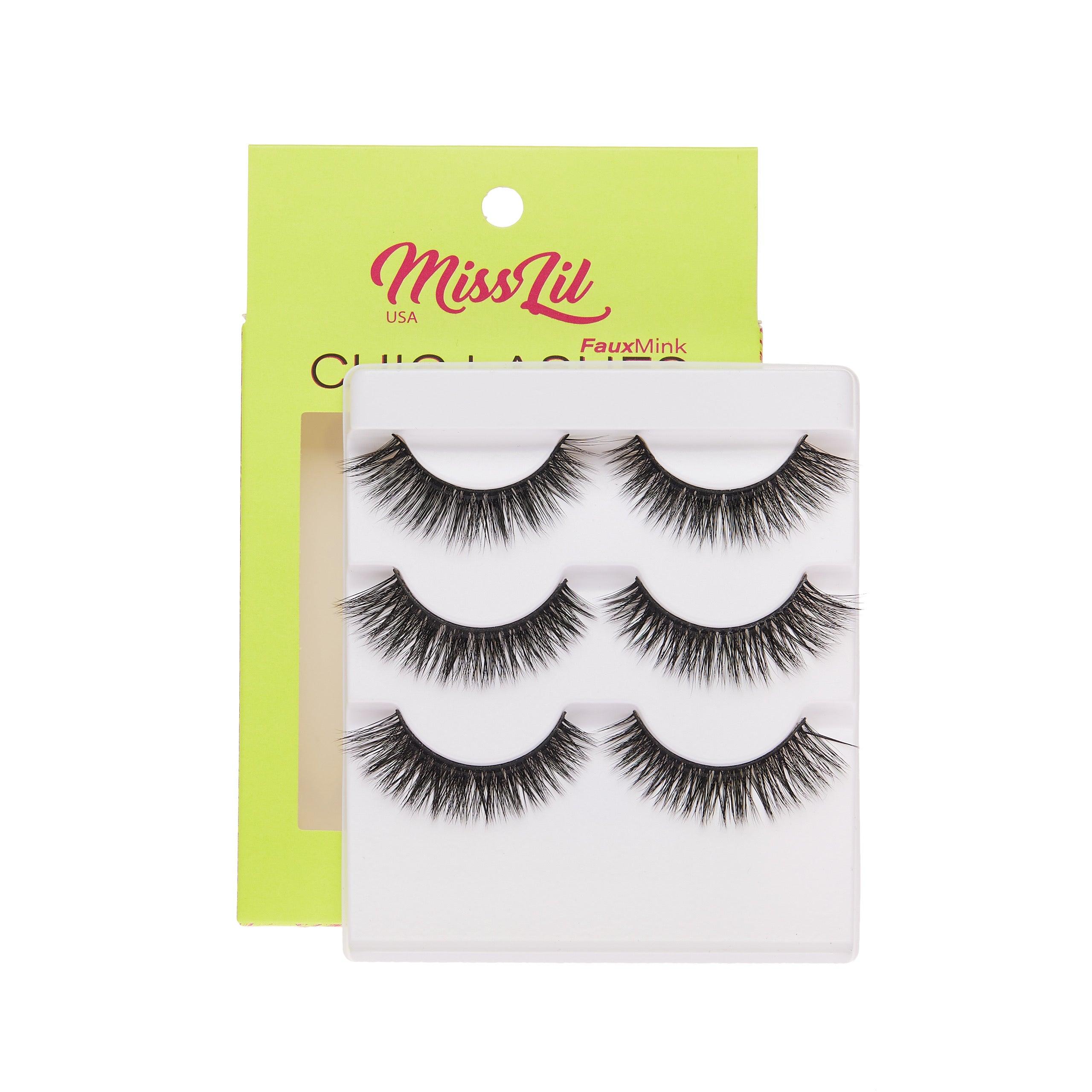 3-Pair Faux Mink Eyelashes - Chic Lashes Collection #10 - Pack of 3 - Miss Lil USA