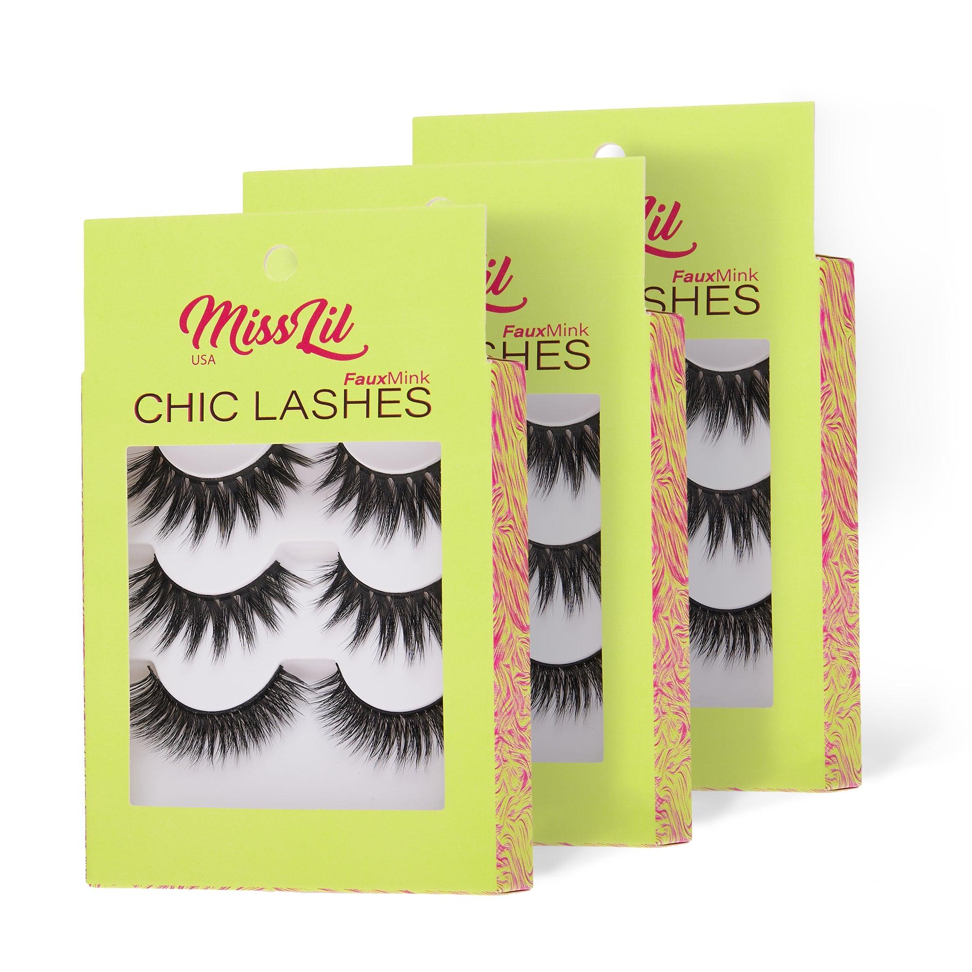 3-Pair Faux Mink Eyelashes - Chic Lashes Collection #13 - Pack of 3 - Miss Lil USA