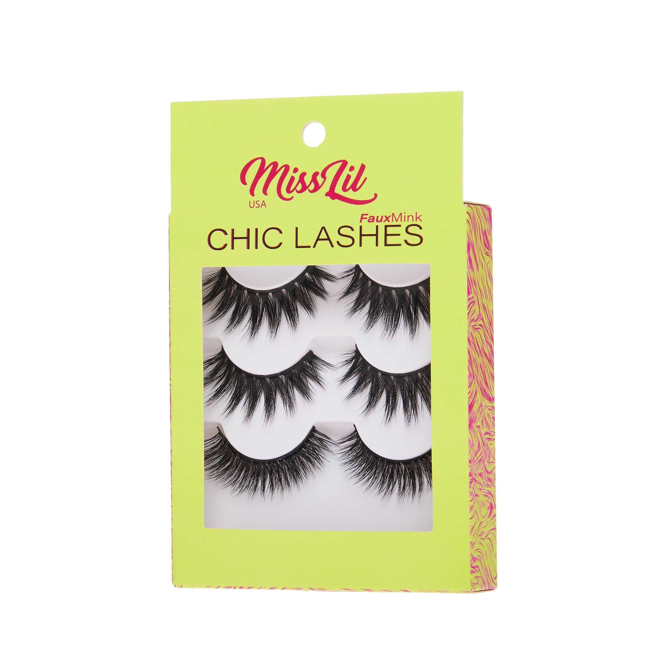 3-Pair Faux Mink Eyelashes - Chic Lashes Collection #13 - Pack of 3 - Miss Lil USA