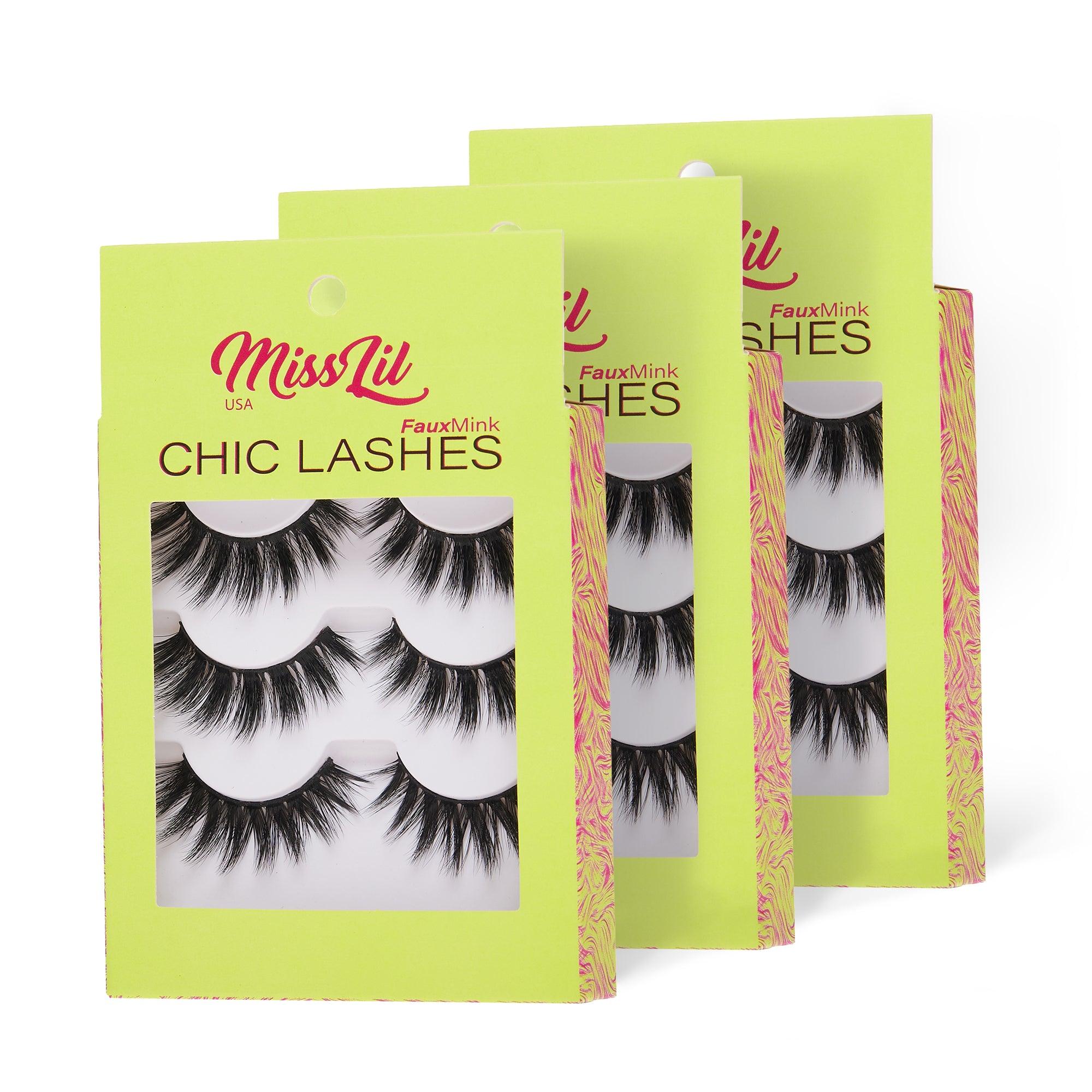 3-Pair Faux Mink Eyelashes - Chic Lashes Collection #14 - Pack of 3 - Miss Lil USA