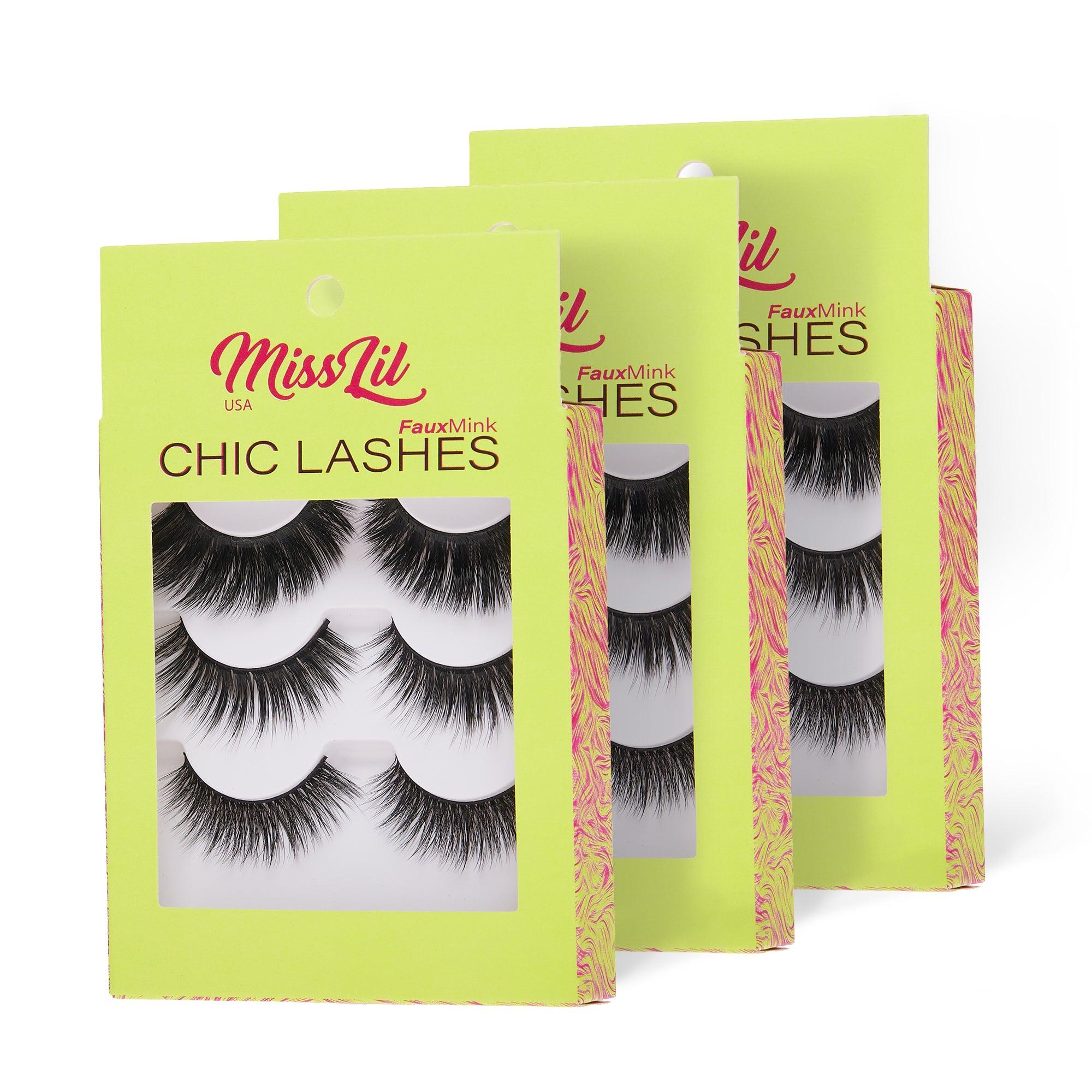 3-Pair Faux Mink Eyelashes - Chic Lashes Collection #15 - Pack of 3 - Miss Lil USA