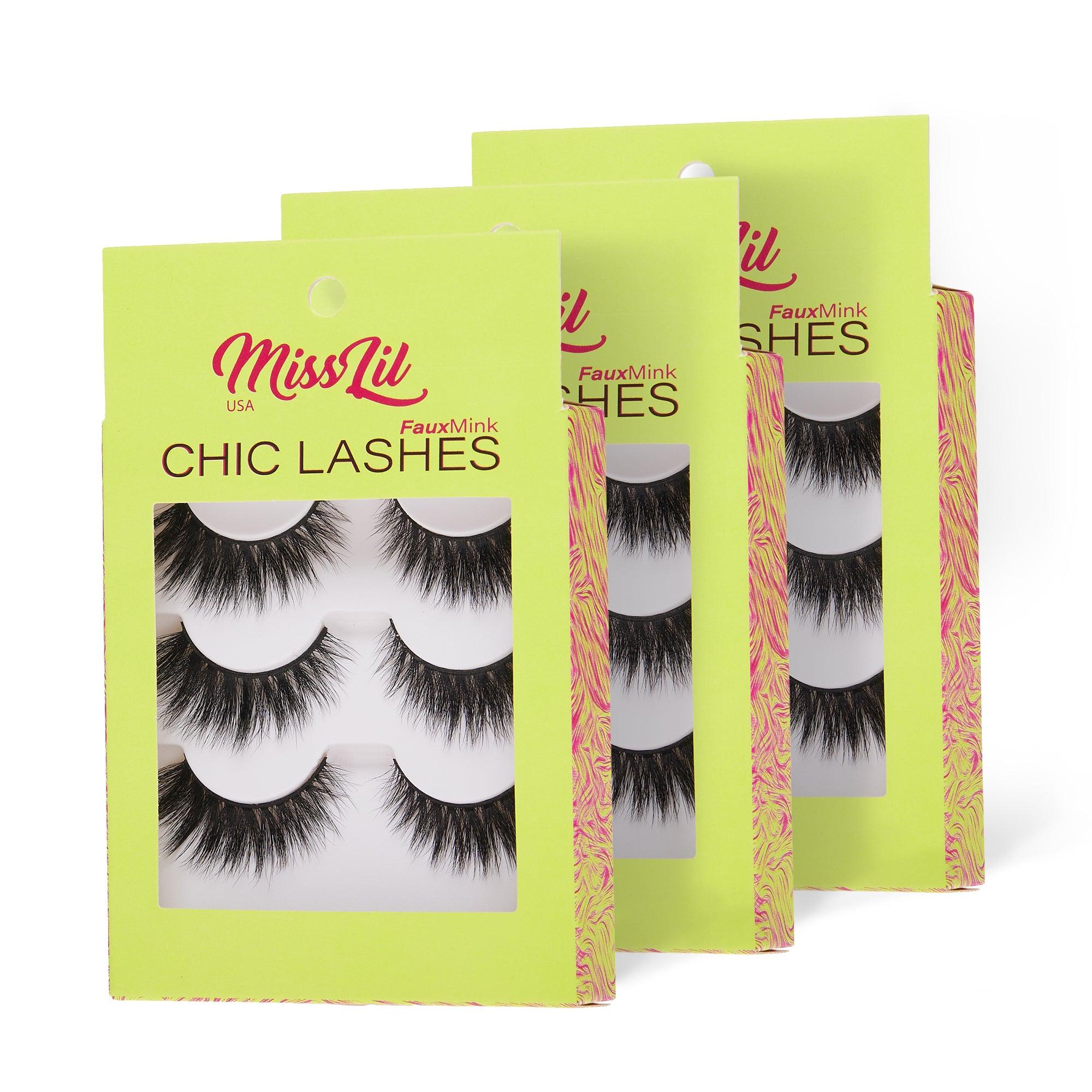 3-Pair Faux Mink Eyelashes - Chic Lashes Collection #16 - Pack of 3 - Miss Lil USA