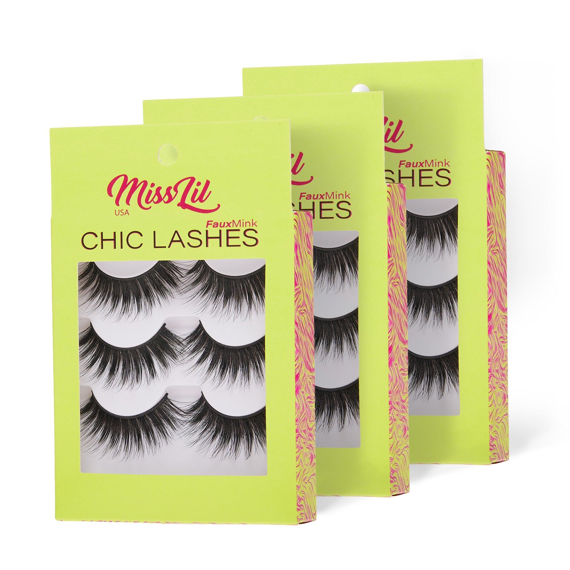 3-Pair Faux Mink Eyelashes - Chic Lashes Collection #18 - Pack of 3 - Miss Lil USA