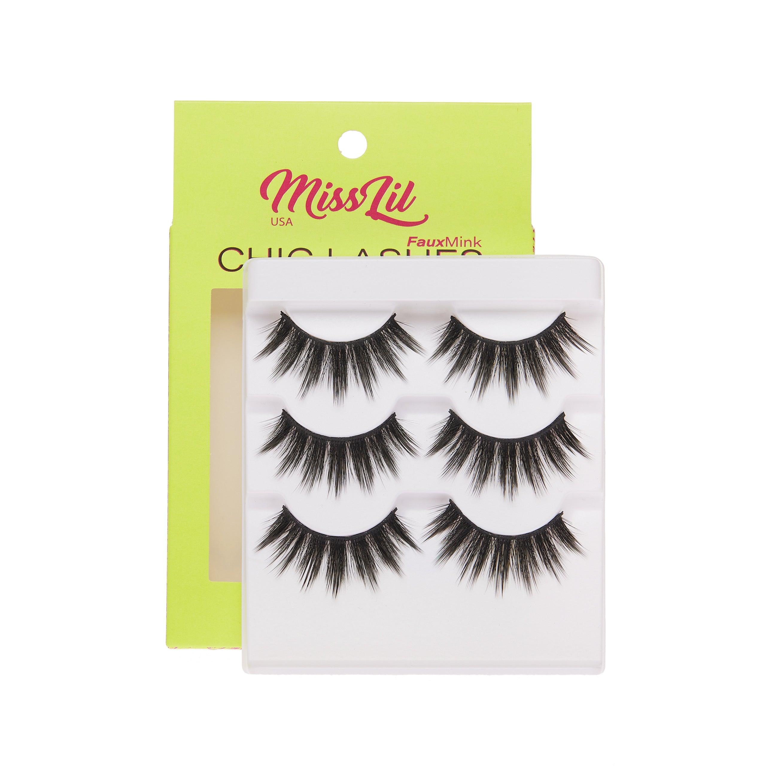 3-Pair Faux Mink Eyelashes - Chic Lashes Collection #19 - Pack of 3 - Miss Lil USA