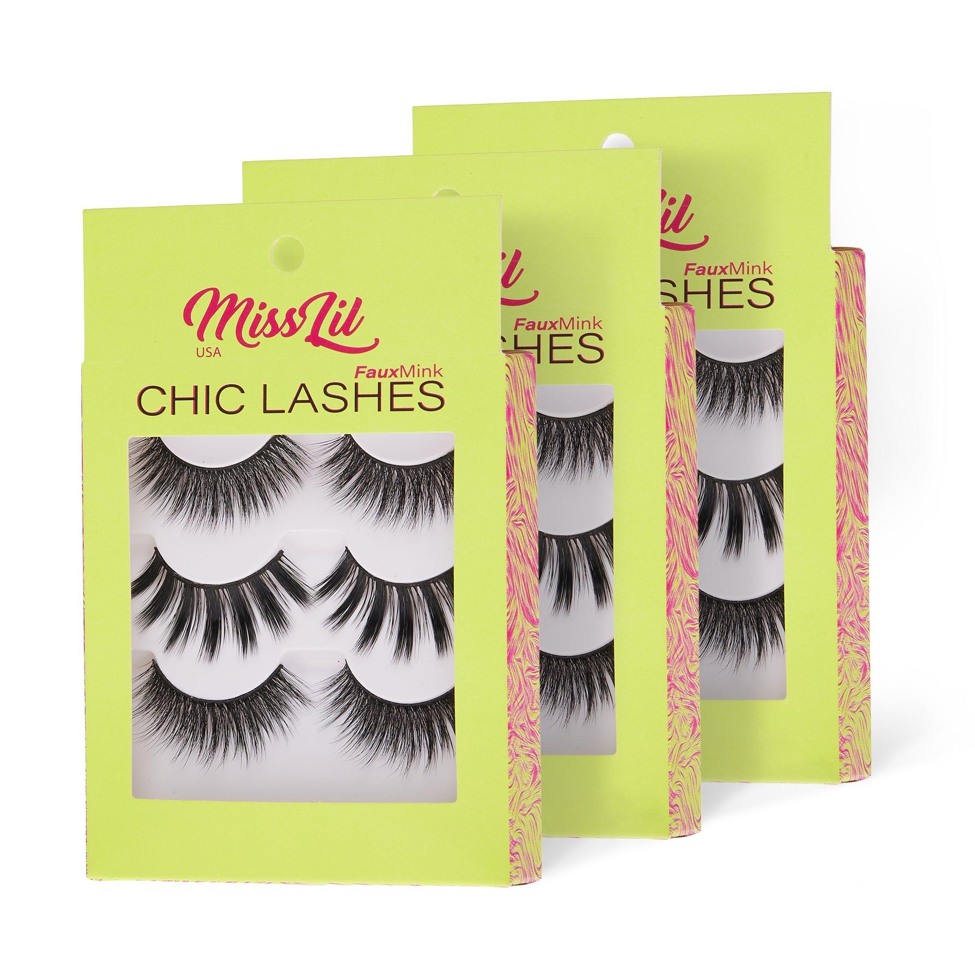 3-Pair Faux Mink Eyelashes - Chic Lashes Collection #2 - Pack of 3 - Miss Lil USA