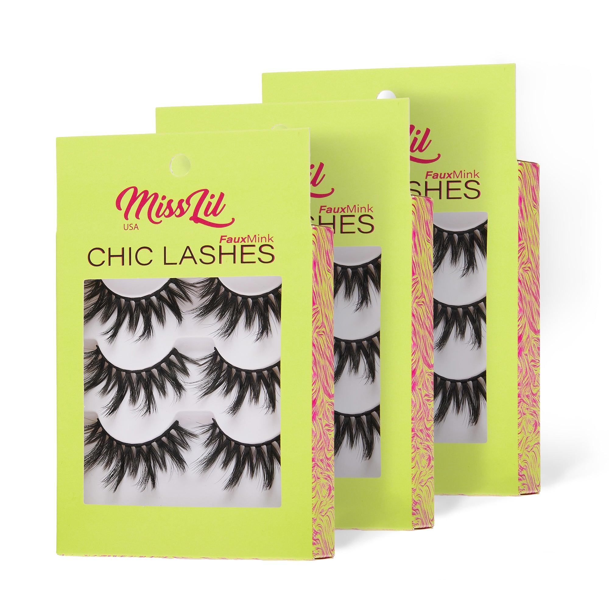 3-Pair Faux Mink Eyelashes - Chic Lashes Collection #20 - Pack of 3 - Miss Lil USA