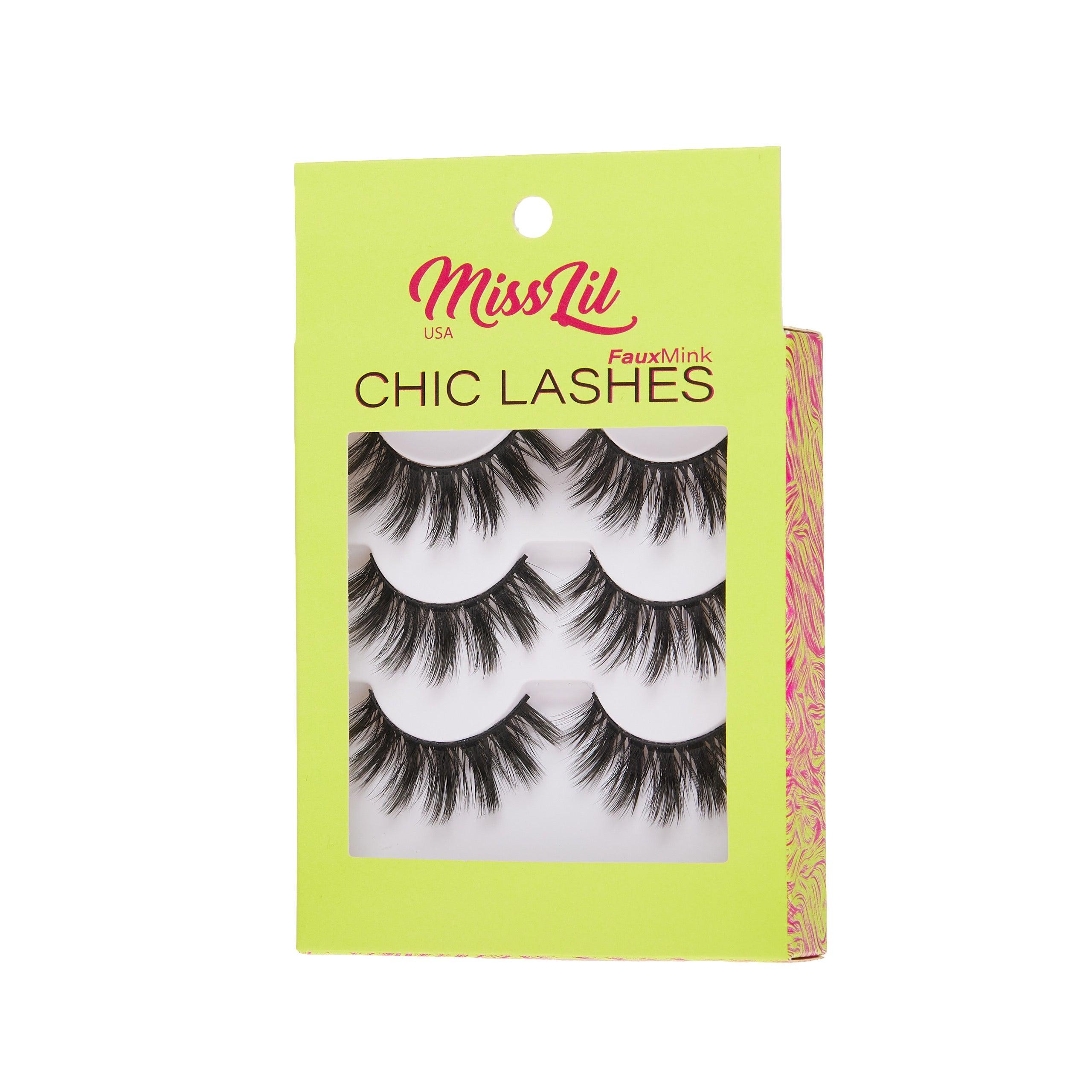 3-Pair Faux Mink Eyelashes - Chic Lashes Collection #22 - Pack of 3 - Miss Lil USA