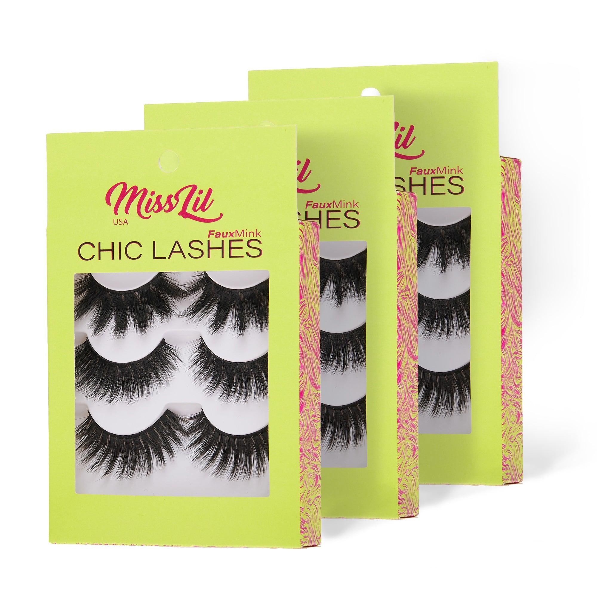 3-Pair Faux Mink Eyelashes - Chic Lashes Collection #26 - Pack of 3 - Miss Lil USA