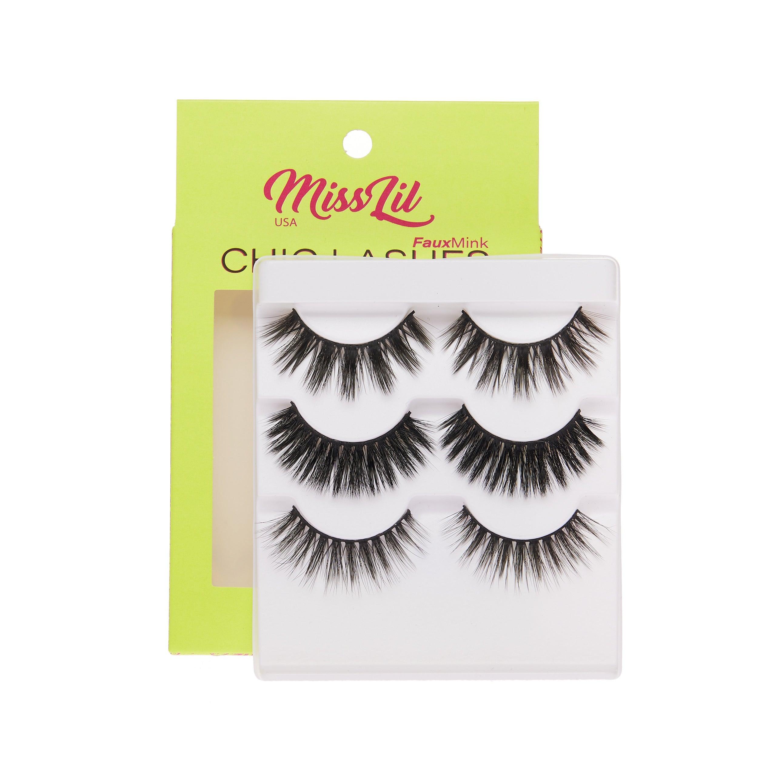 3-Pair Faux Mink Eyelashes - Chic Lashes Collection #27 - Pack of 3 - Miss Lil USA