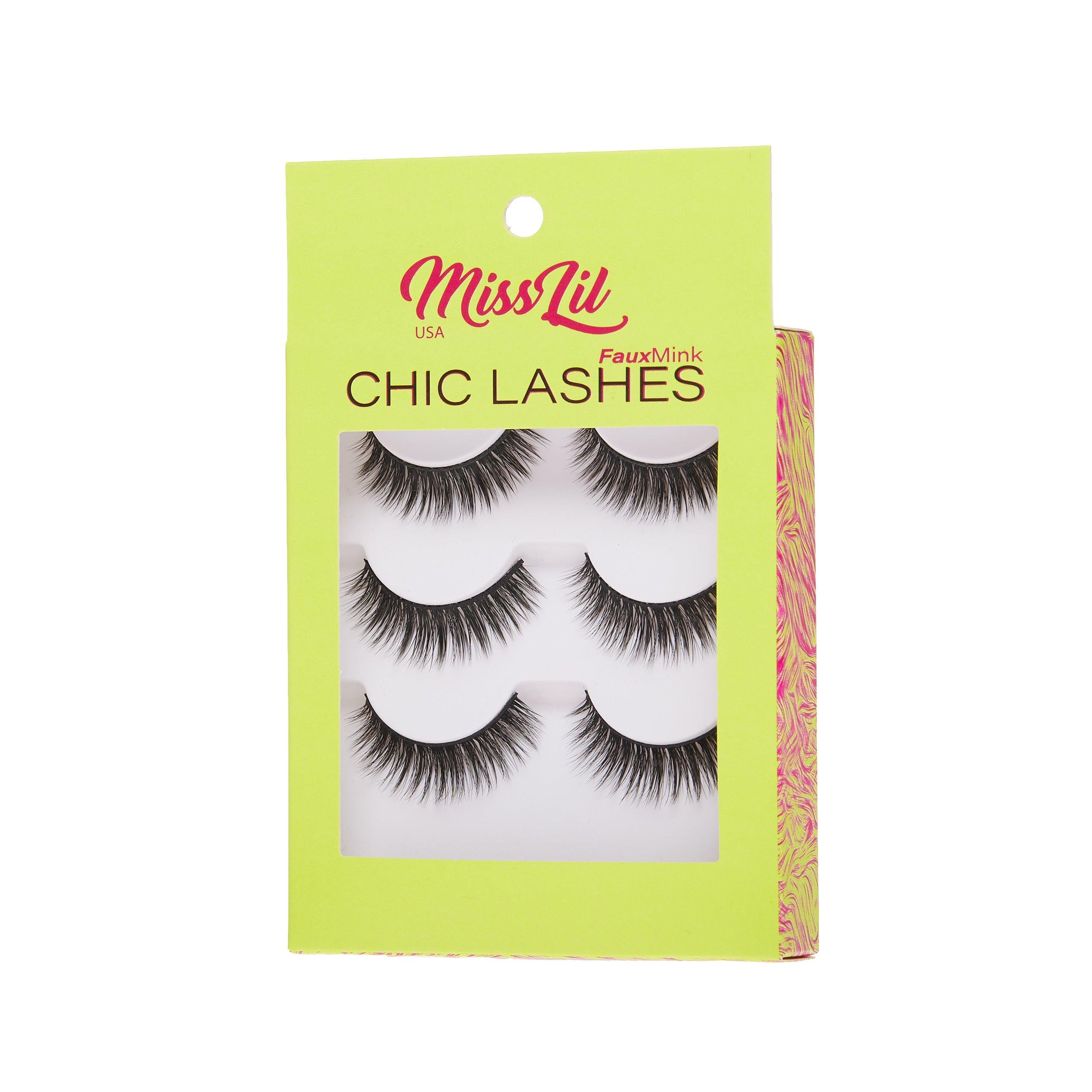 3-Pair Faux Mink Eyelashes - Chic Lashes Collection #28 - Pack of 3 - Miss Lil USA