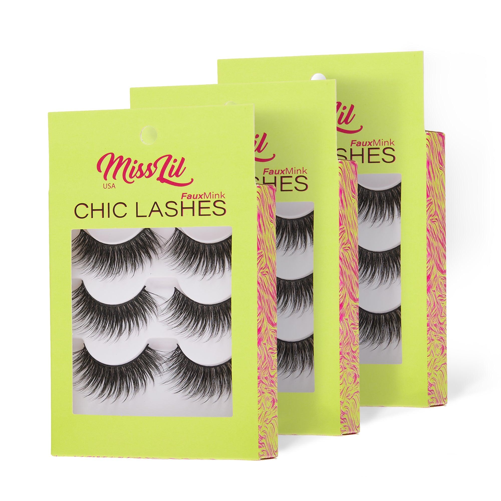 3-Pair Faux Mink Eyelashes - Chic Lashes Collection #30 - Pack of 3 - Miss Lil USA