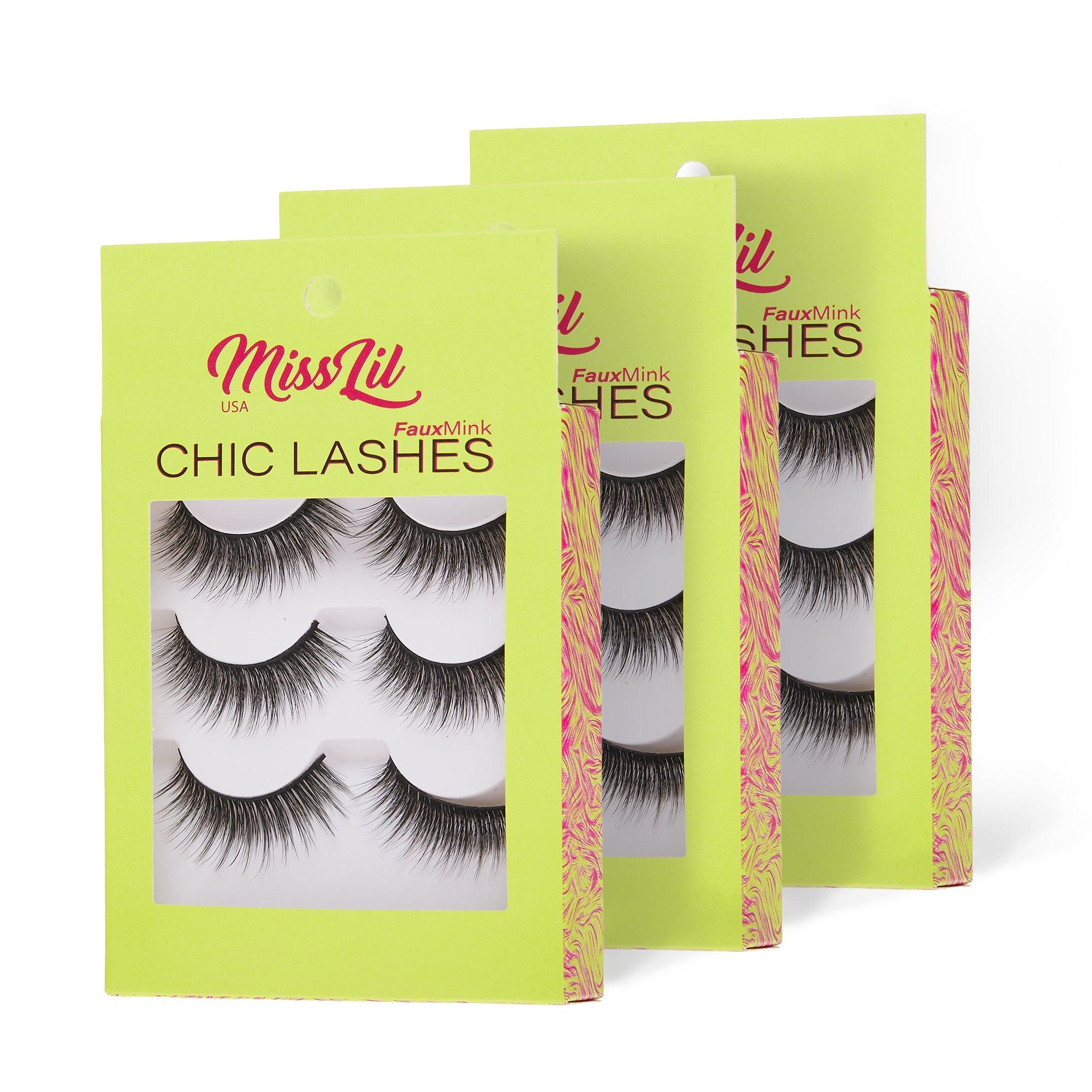 3-Pair Faux Mink Eyelashes - Chic Lashes Collection #31 - Pack of 3 - Miss Lil USA