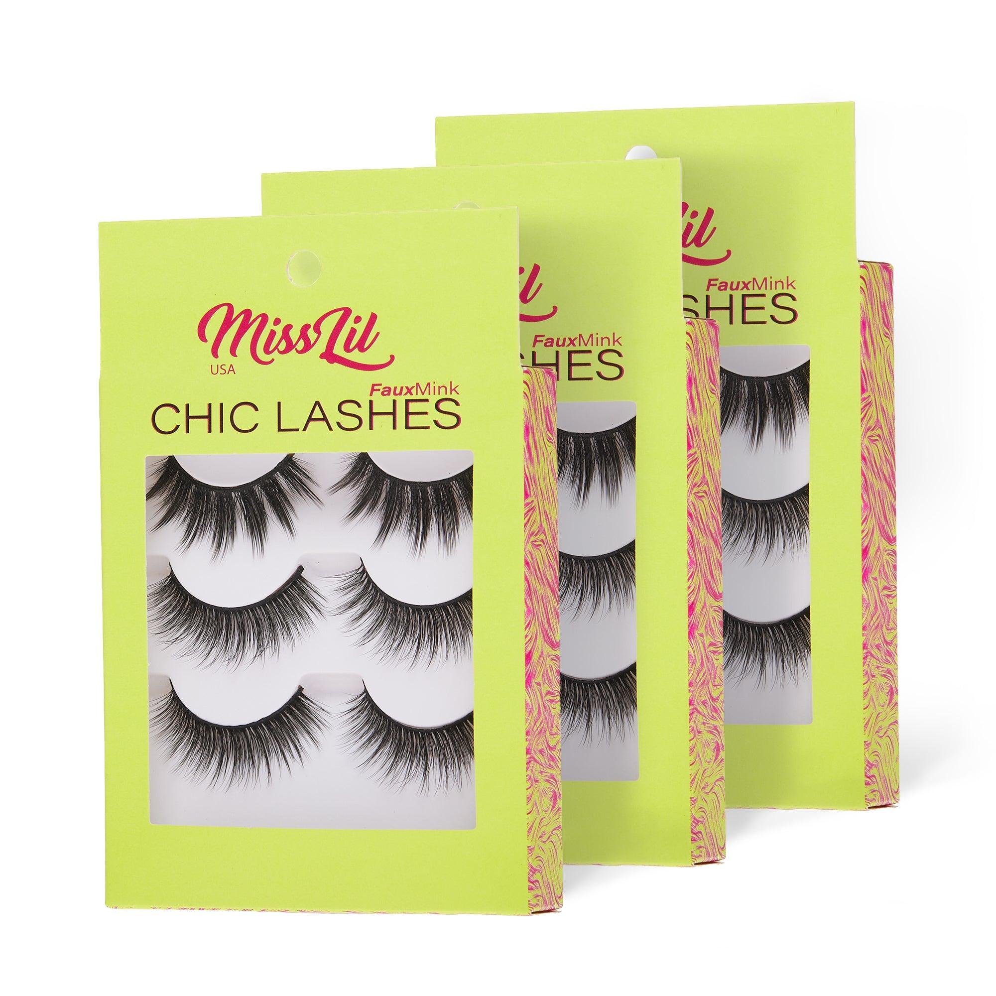 3-Pair Faux Mink Eyelashes - Chic Lashes Collection #33 - Pack of 3 - Miss Lil USA