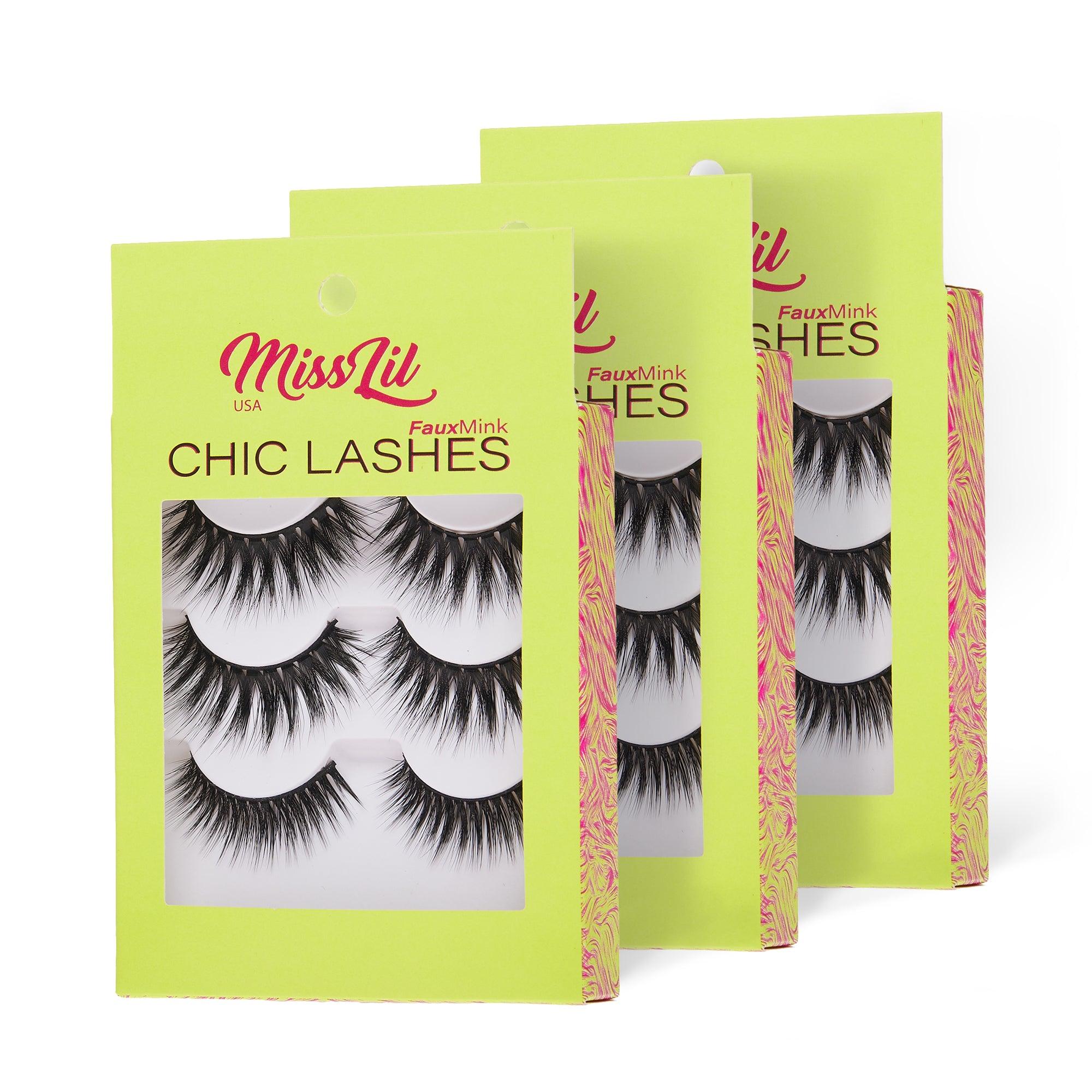 3-Pair Faux Mink Eyelashes - Chic Lashes Collection #34 - Pack of 3 - Miss Lil USA