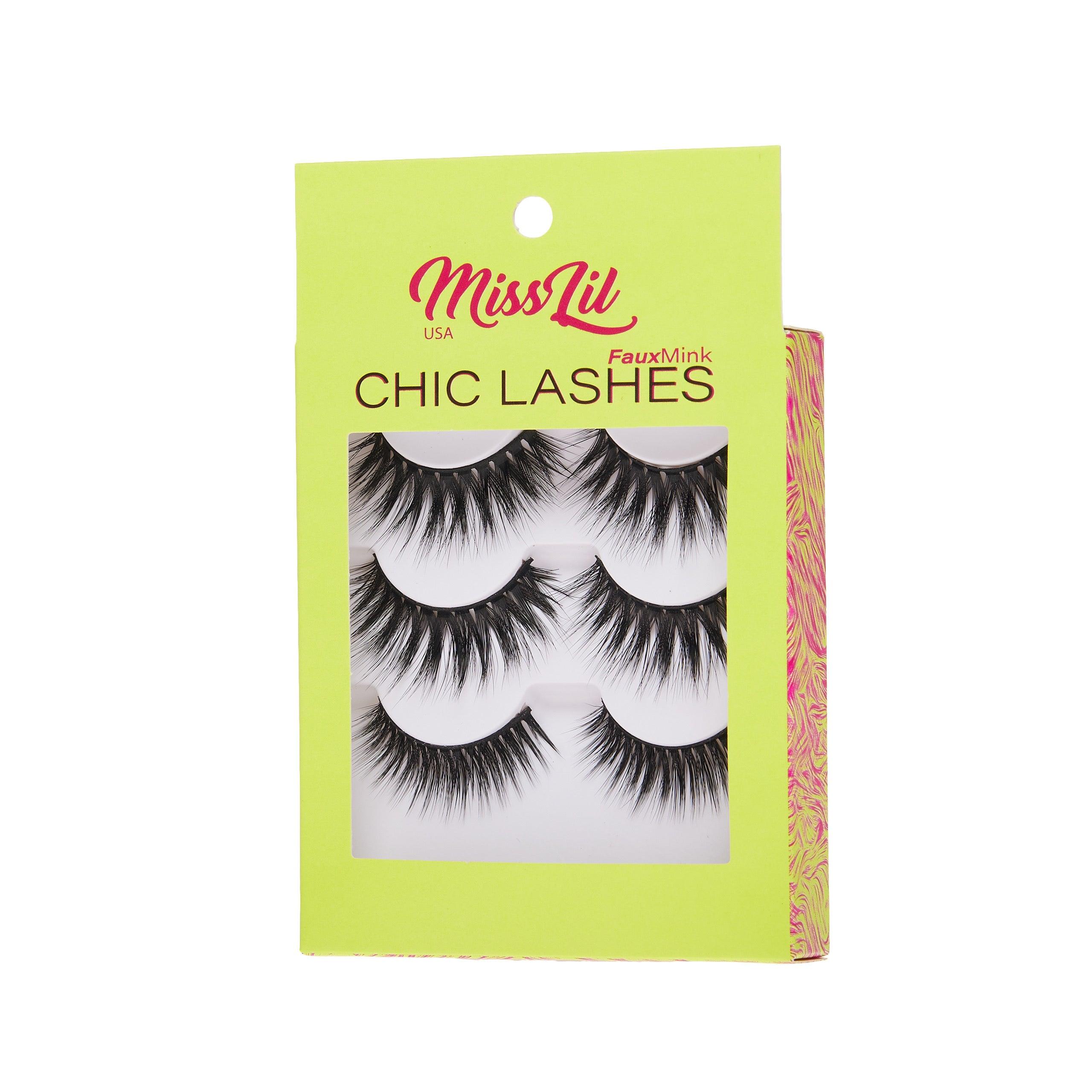 3-Pair Faux Mink Eyelashes - Chic Lashes Collection #34 - Pack of 3 - Miss Lil USA