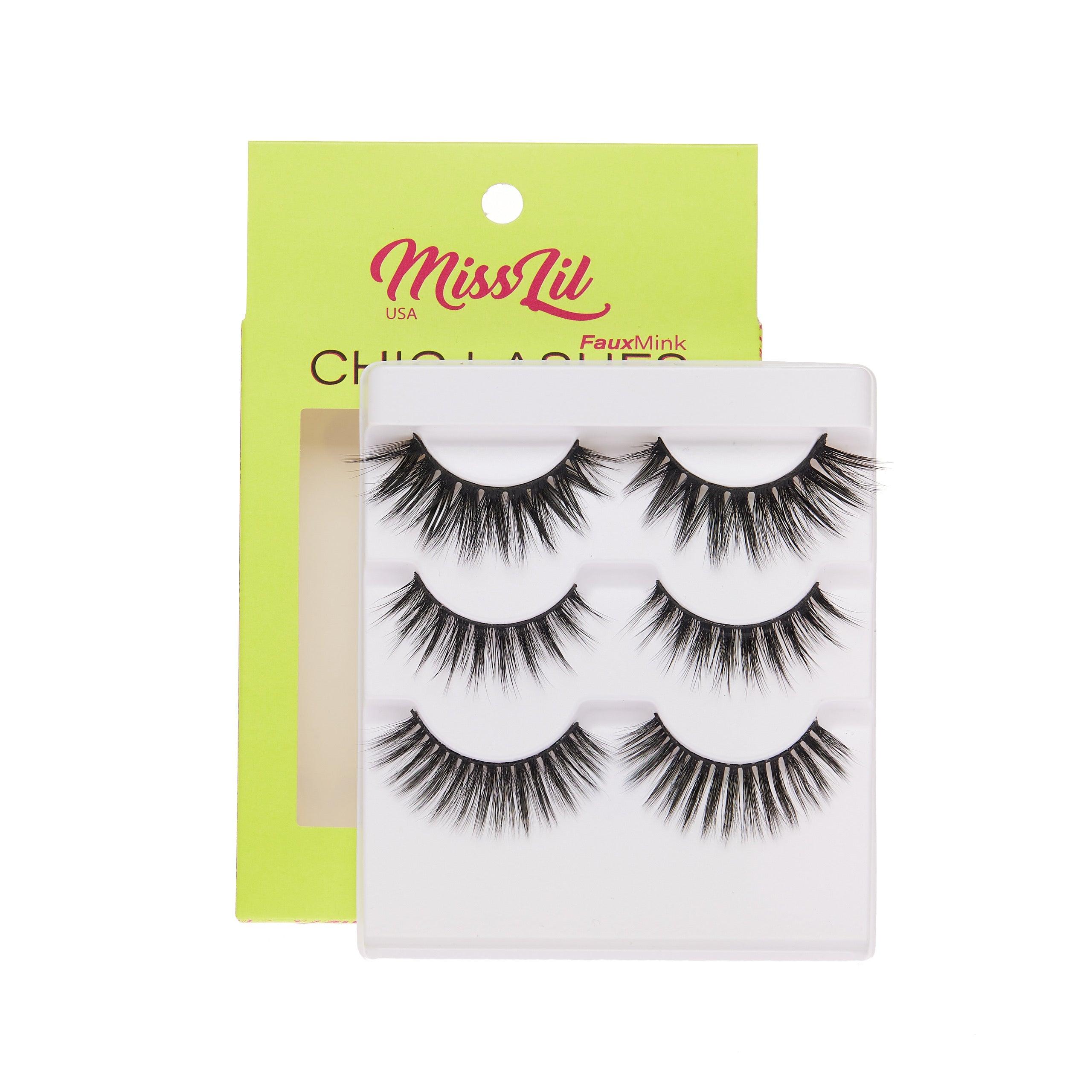3-Pair Faux Mink Eyelashes - Chic Lashes Collection #35 - Pack of 3 - Miss Lil USA