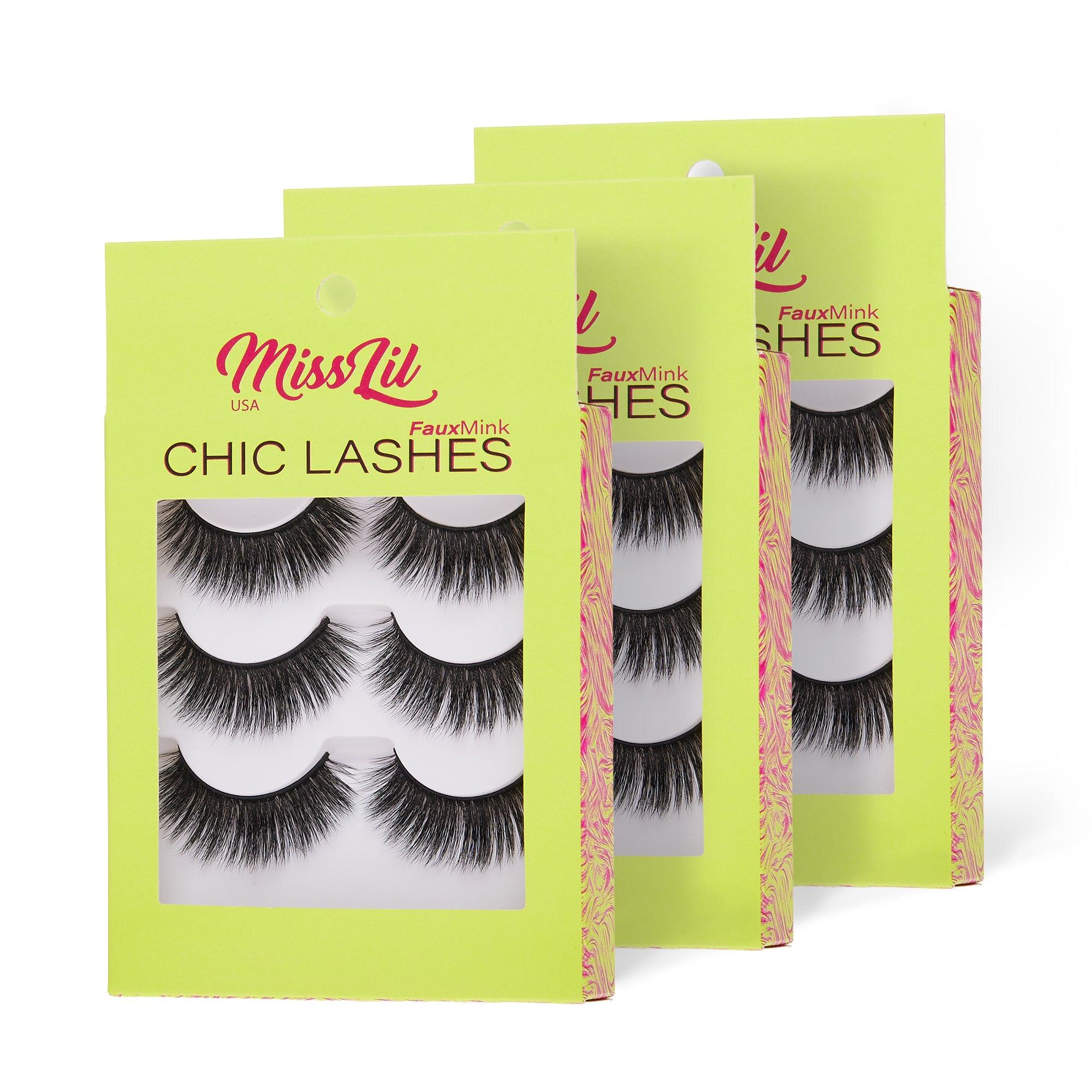 3-Pair Faux Mink Eyelashes - Chic Lashes Collection #37 - Pack of 3 - Miss Lil USA