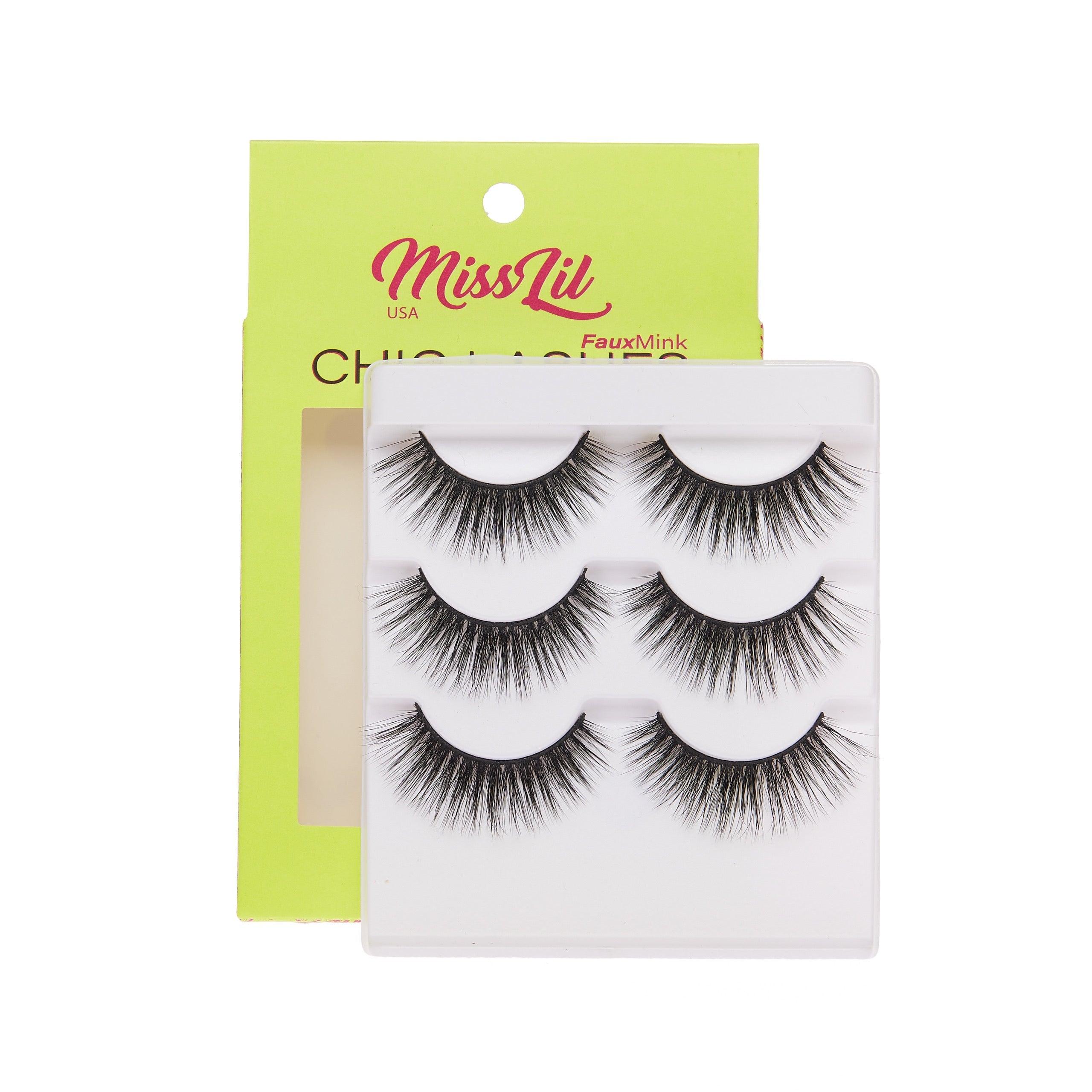 3-Pair Faux Mink Eyelashes - Chic Lashes Collection #38 - Pack of 12 - Miss Lil USA