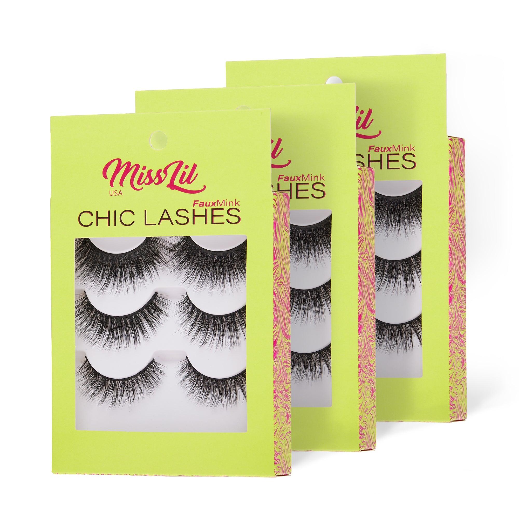 3-Pair Faux Mink Eyelashes - Chic Lashes Collection #39 - Pack of 3 - Miss Lil USA