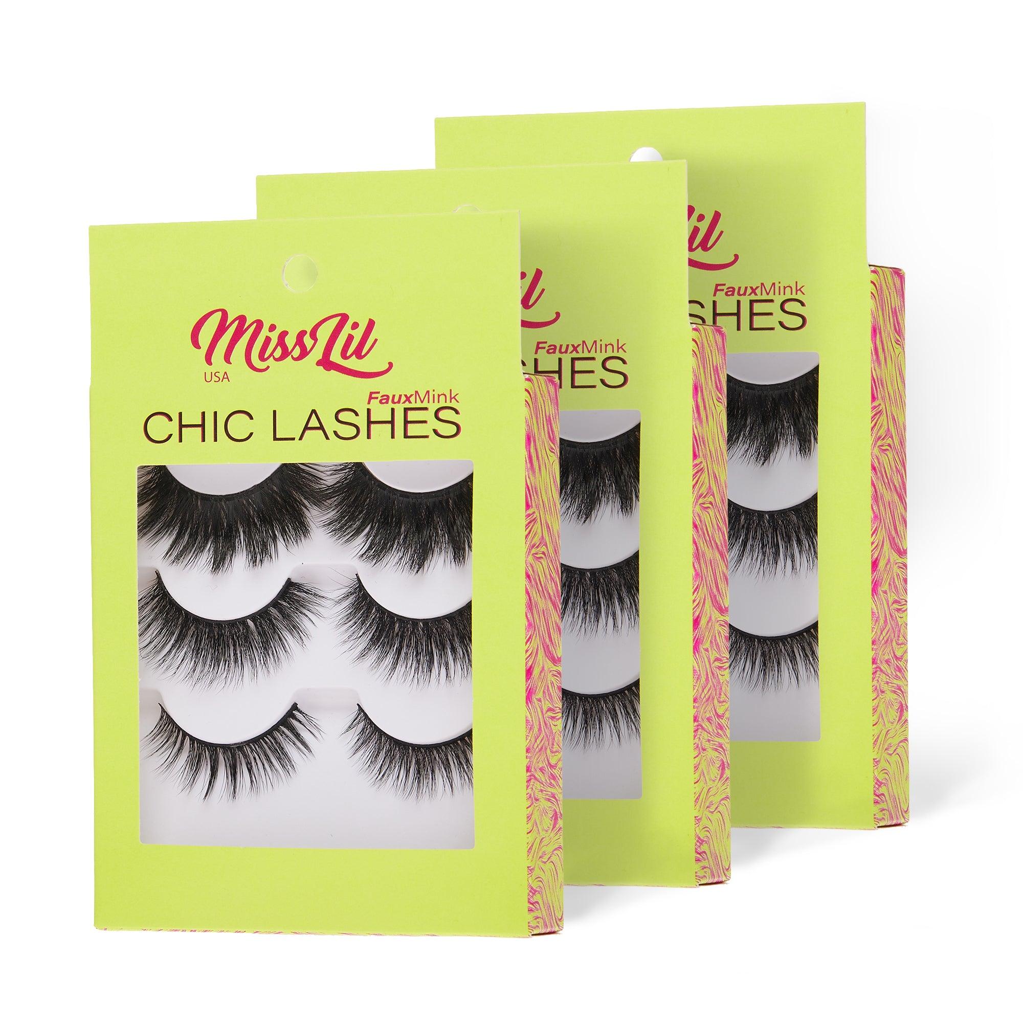 3-Pair Faux Mink Eyelashes - Chic Lashes Collection #40 - Miss Lil USA